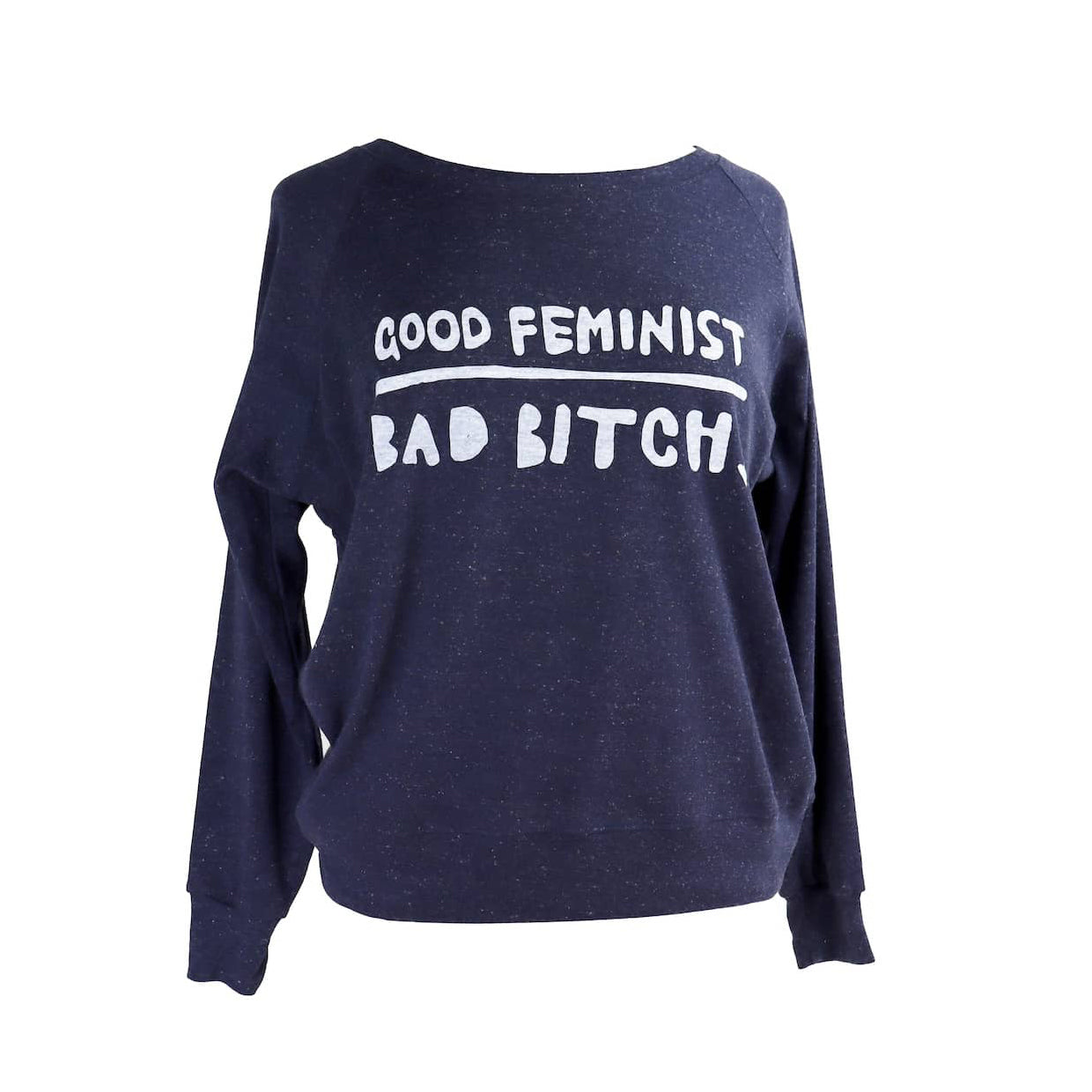 Good Feminist Bad B*tch Feminine Fit Lightweight Raglan Pullover in Heather Navy