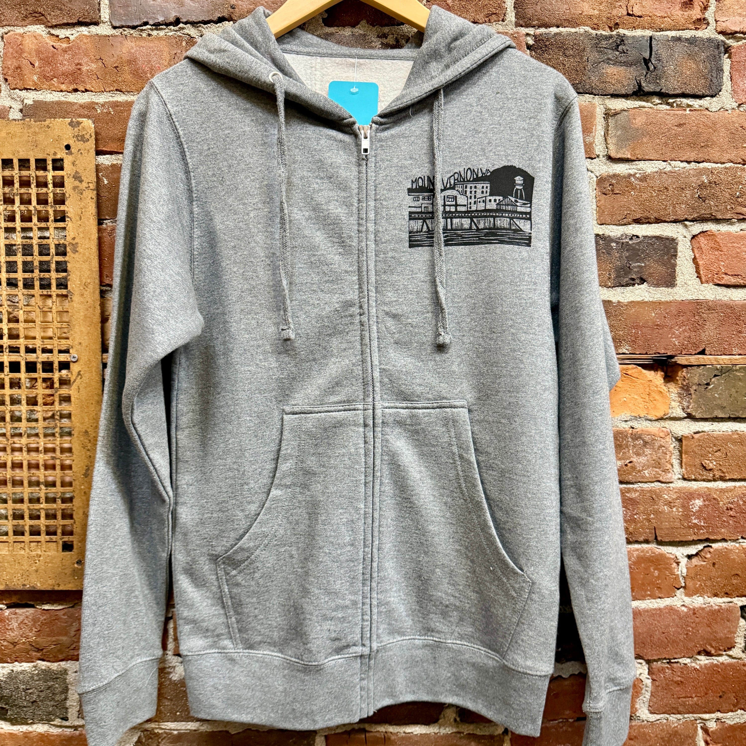 Downtown Mount Vernon Unisex Zip Hoodie in Heather Grey