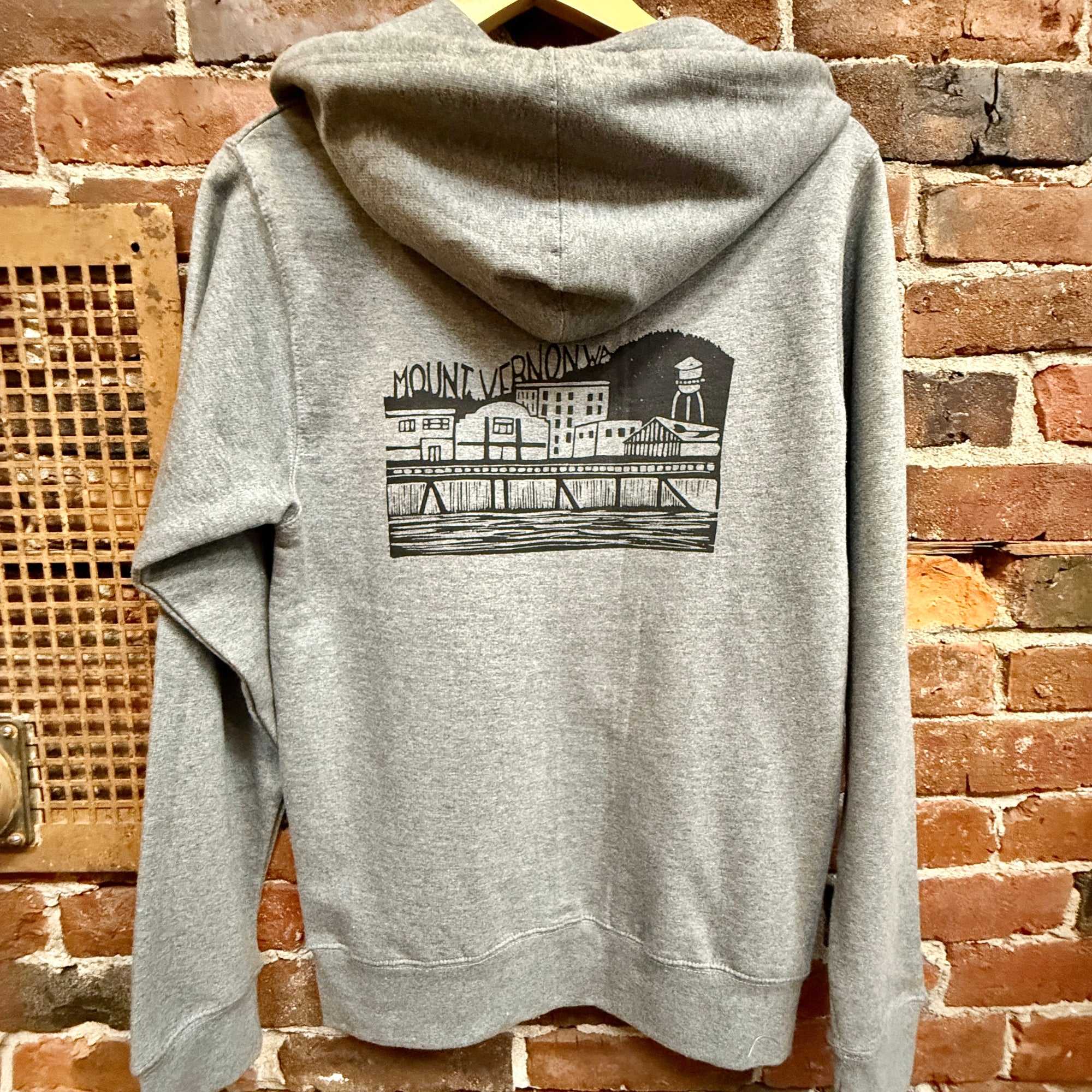 Downtown Mount Vernon Unisex Zip Hoodie in Heather Grey