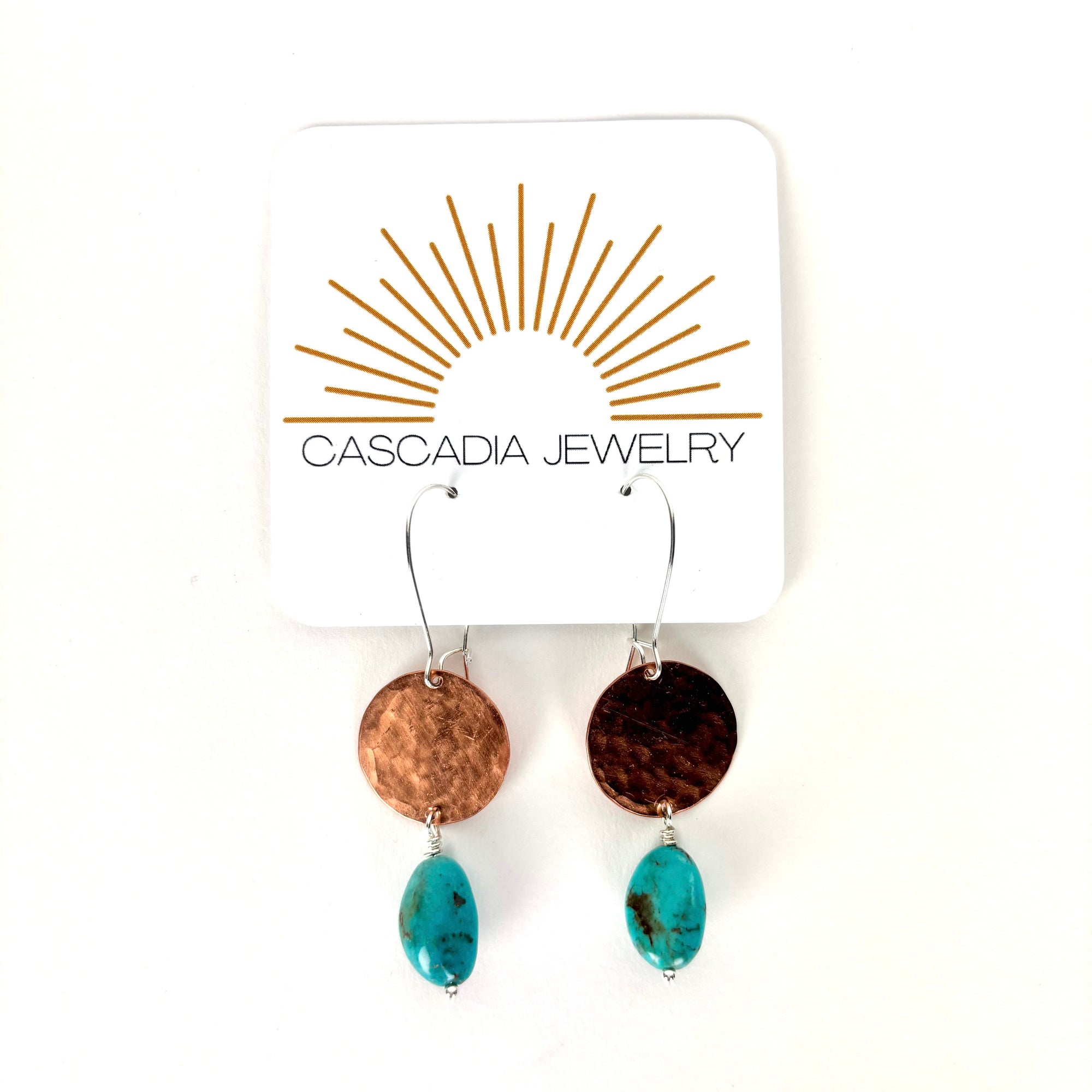 Geometric Shape + Stone Hammered Metal Earrings
