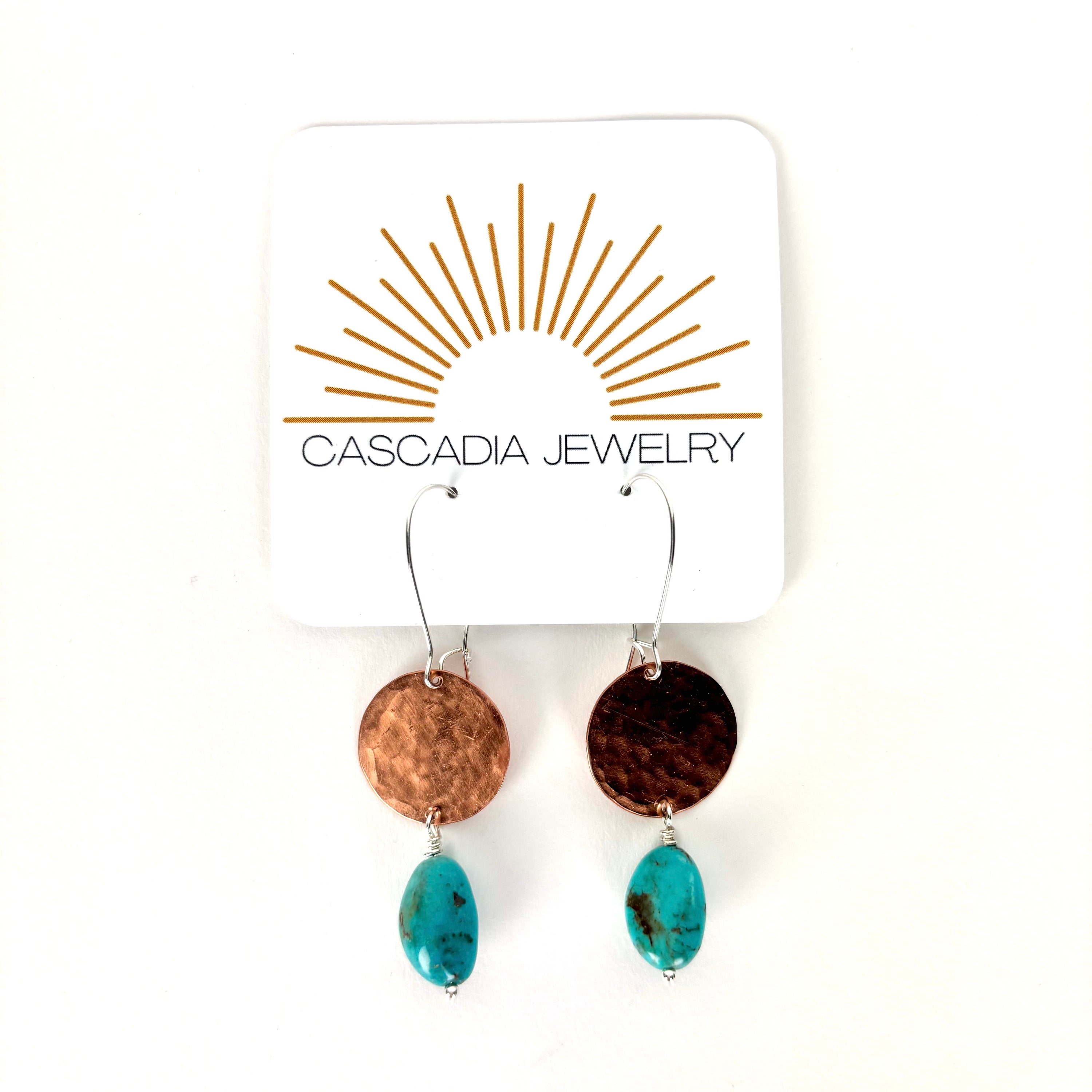 Geometric Shape + Stone Hammered Metal Earrings