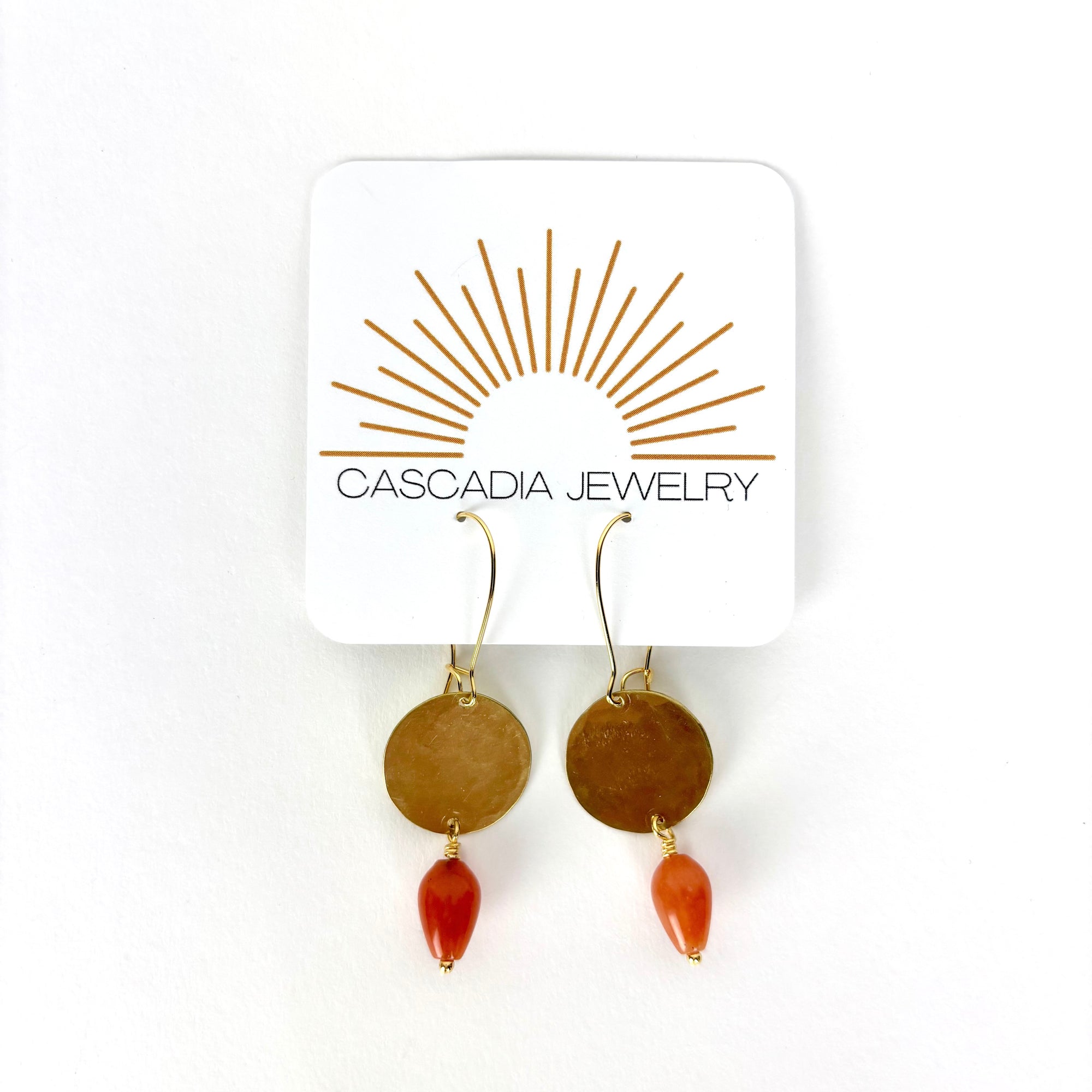 Geometric Shape + Stone Hammered Metal Earrings