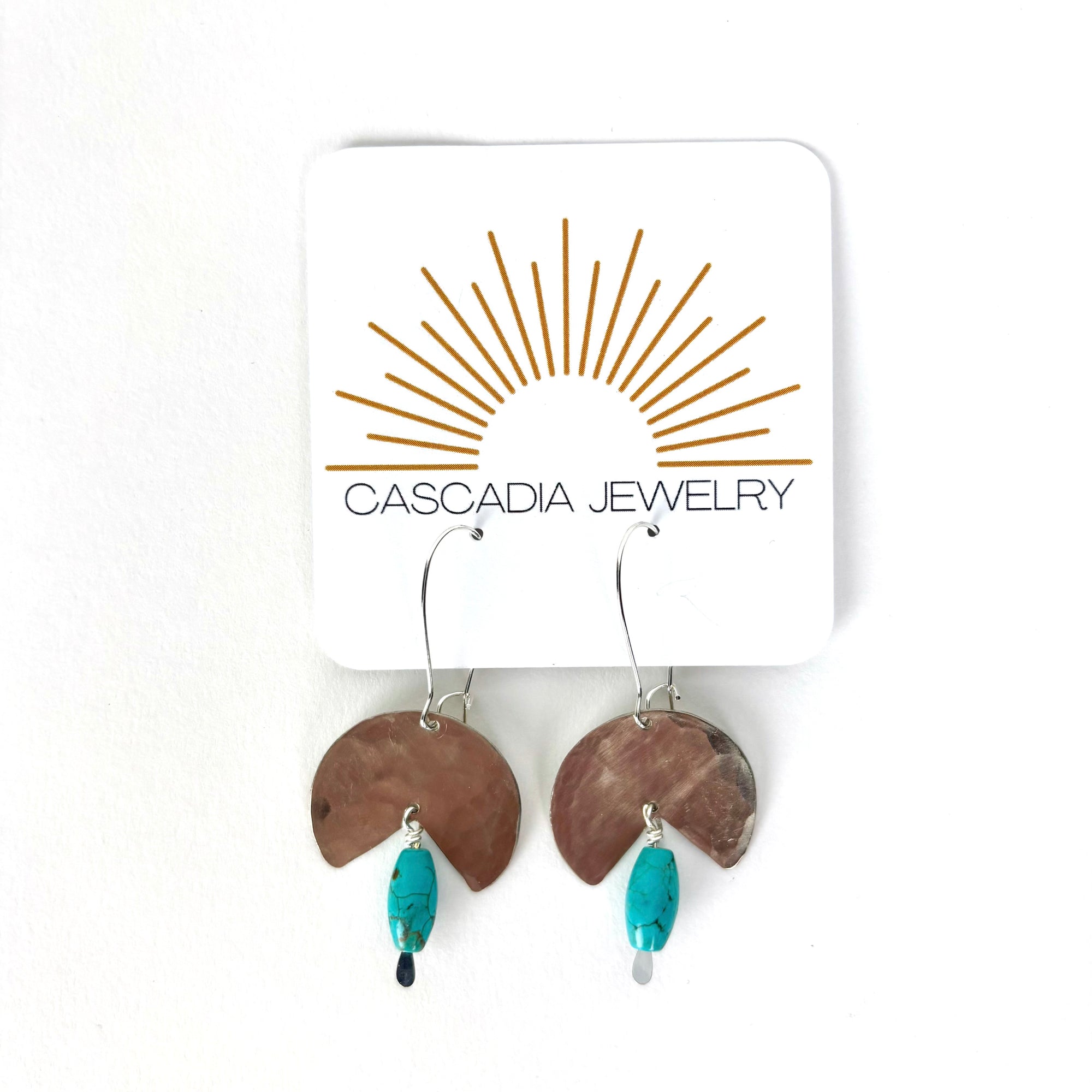 Geometric Shape + Stone Hammered Metal Earrings