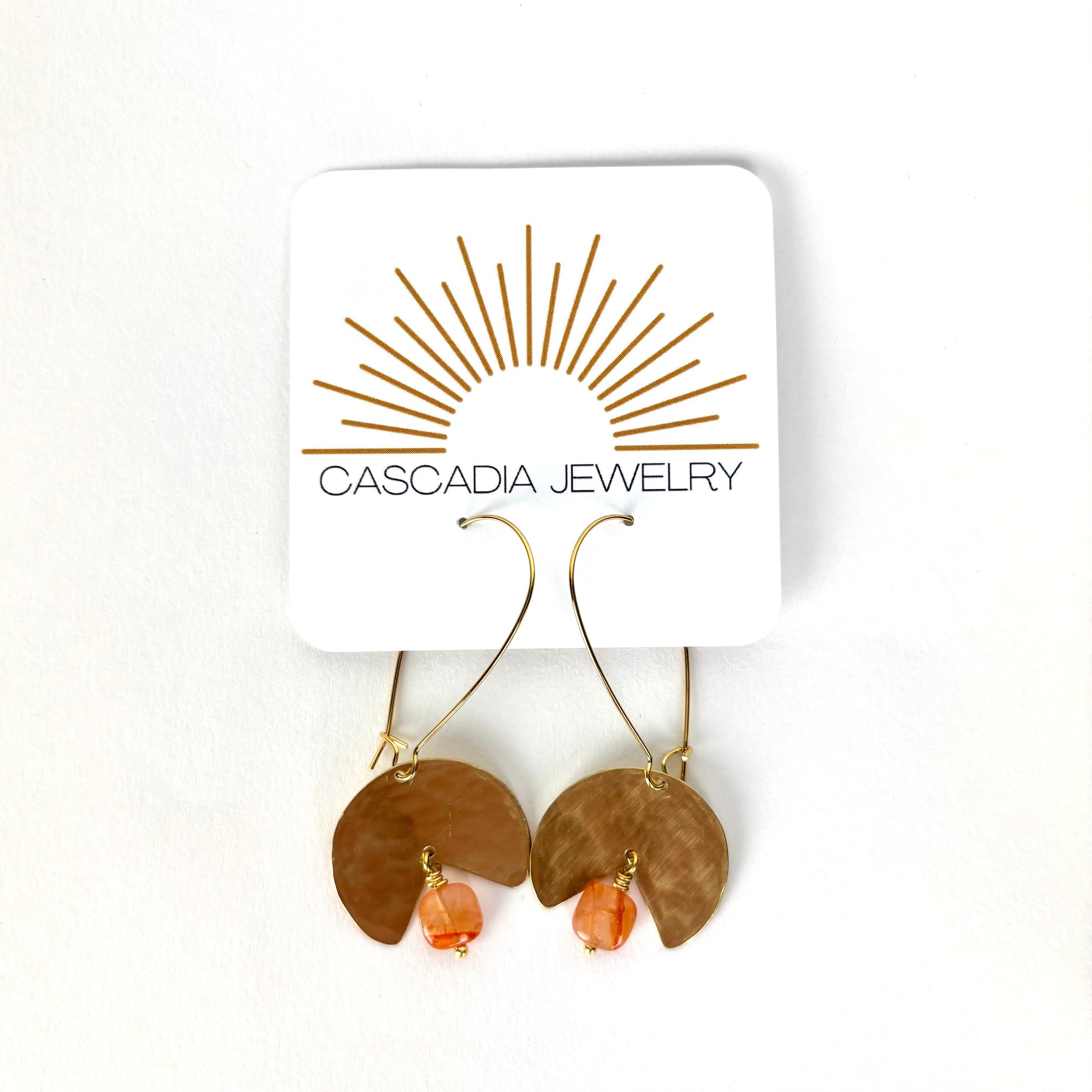 Geometric Shape + Stone Hammered Metal Earrings