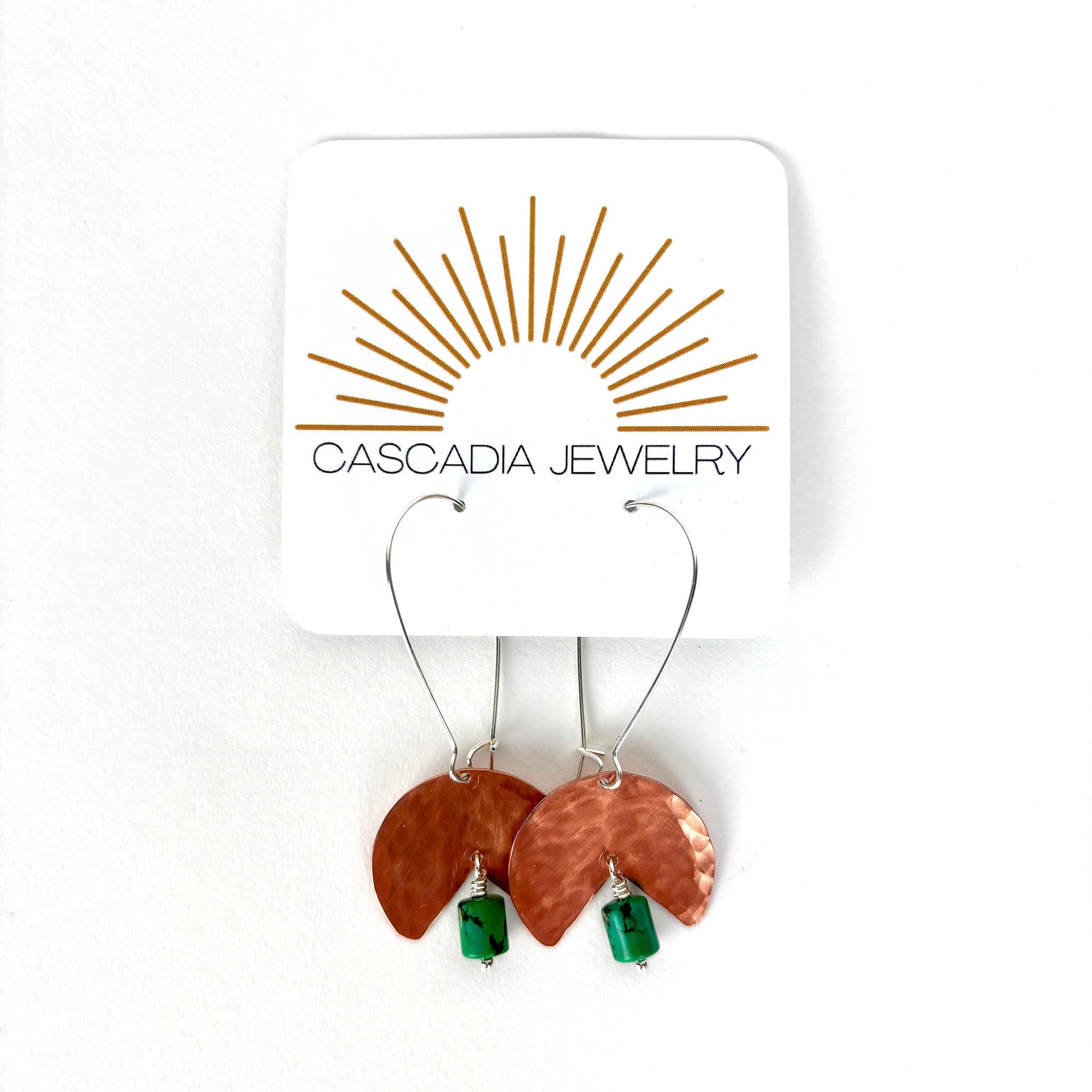 Geometric Shape + Stone Hammered Metal Earrings