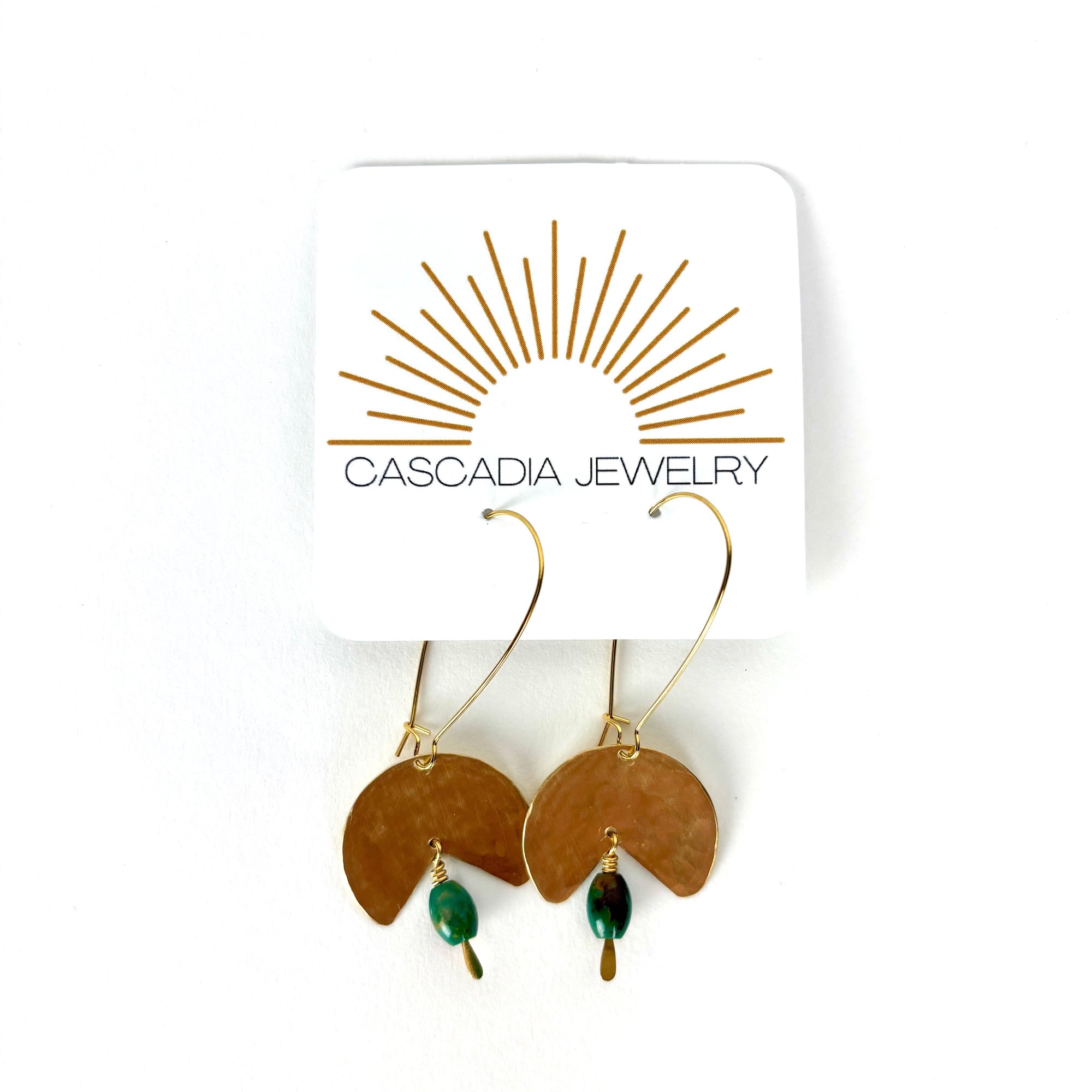 Geometric Shape + Stone Hammered Metal Earrings