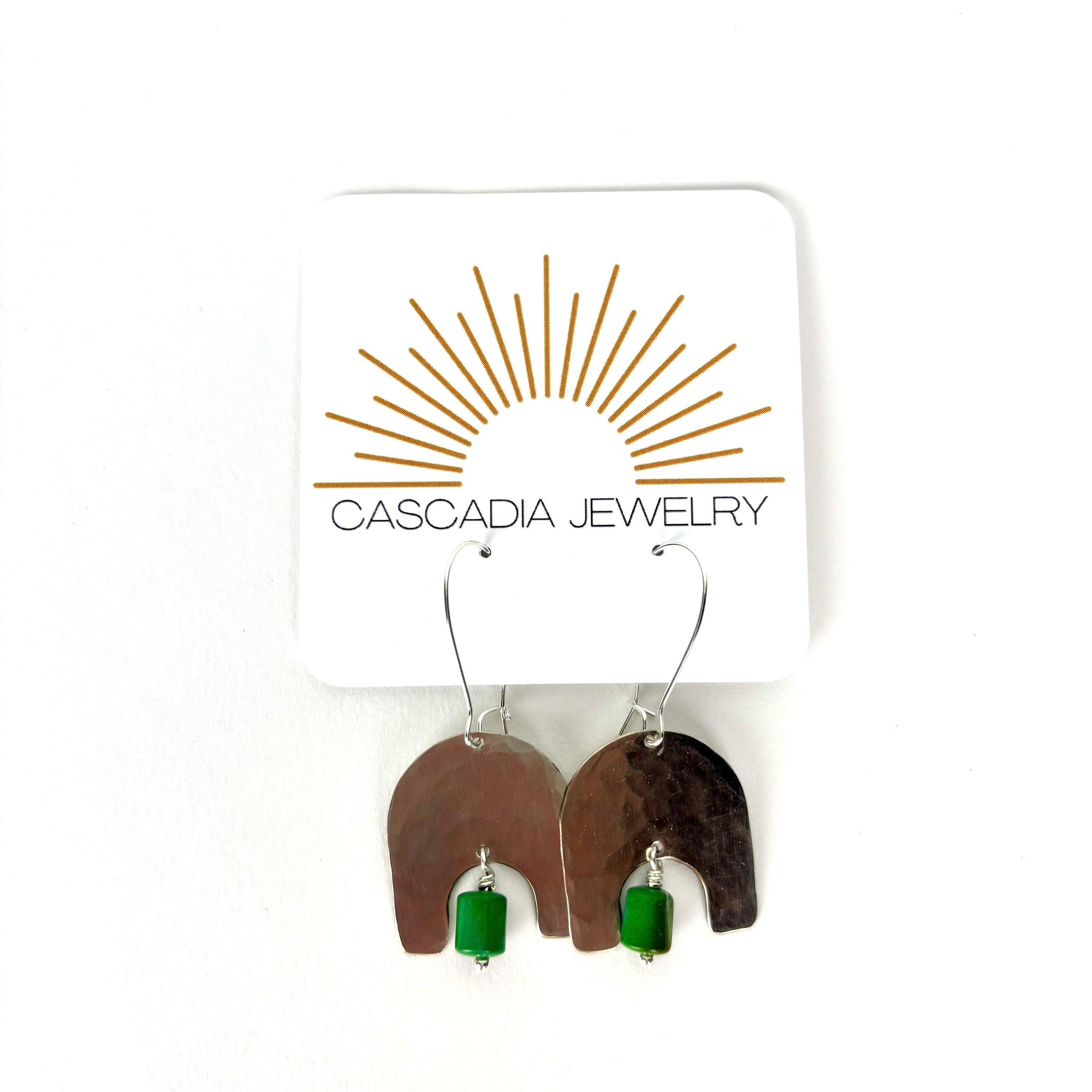 Geometric Shape + Stone Hammered Metal Earrings