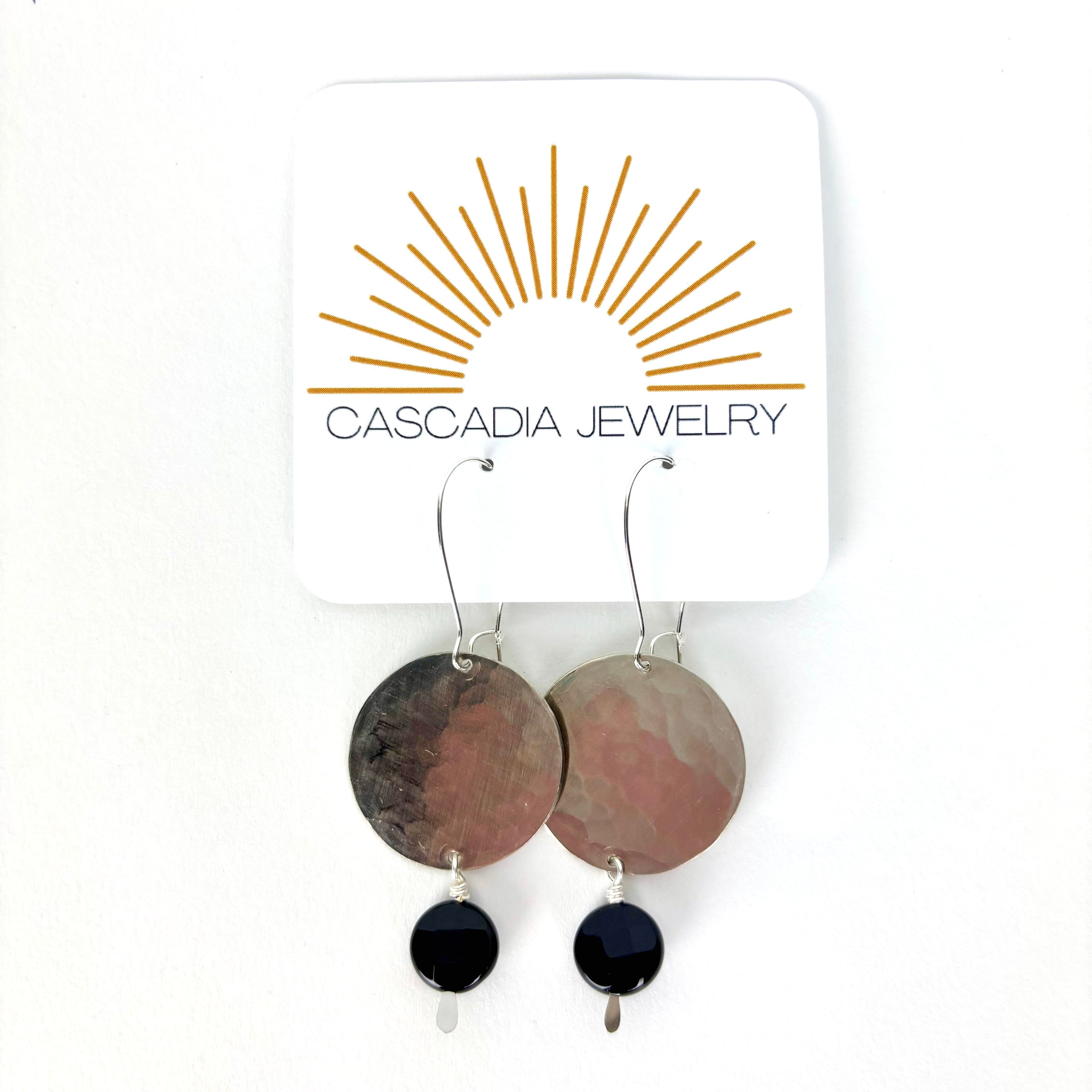 Geometric Shape + Stone Hammered Metal Earrings