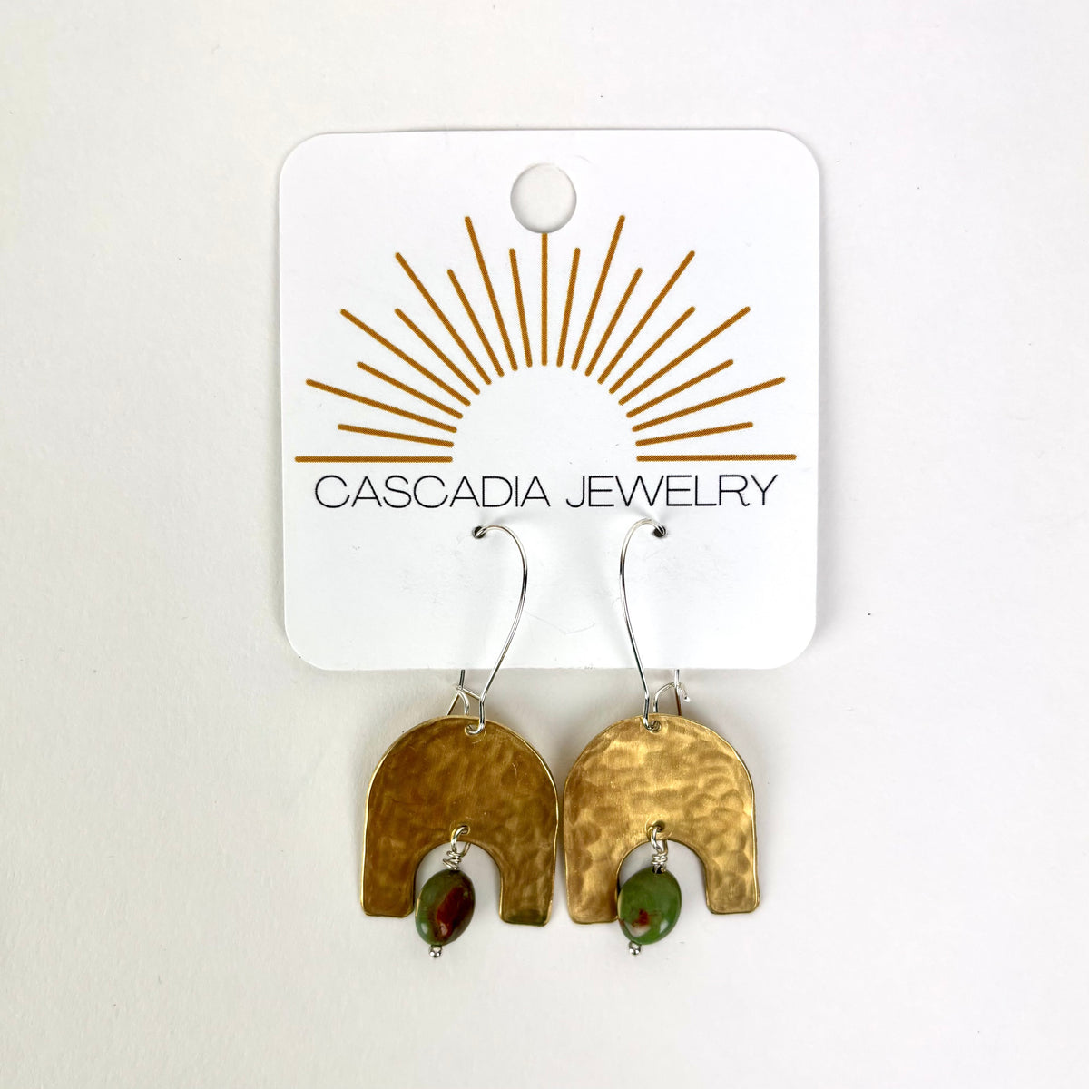 Geometric Shape + Stone Hammered Metal Earrings