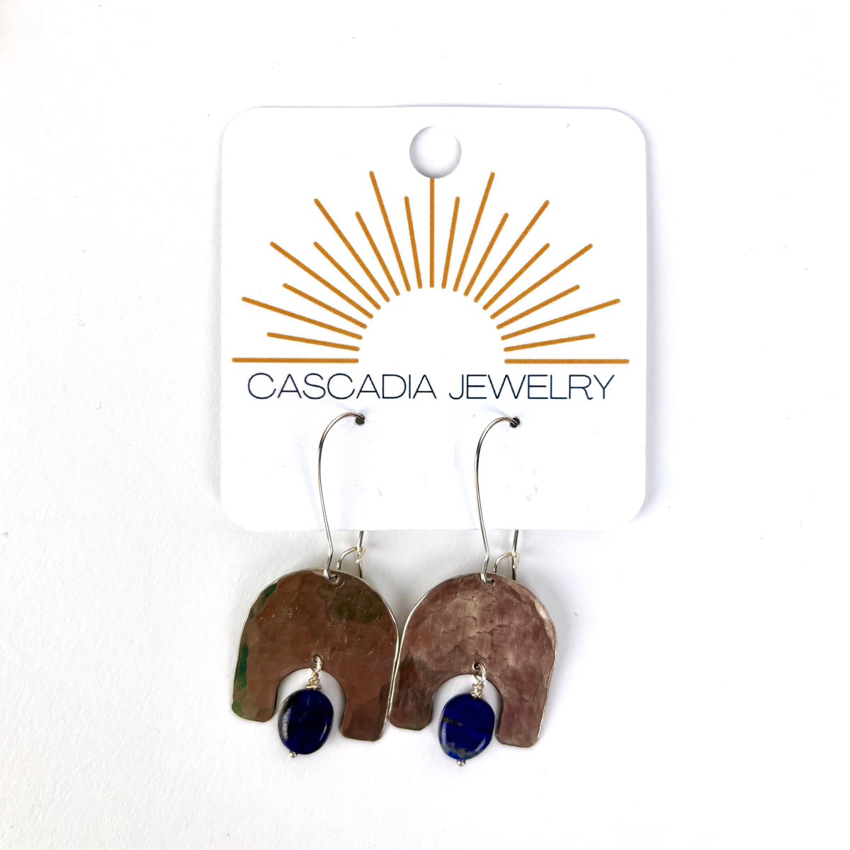 Geometric Shape + Stone Hammered Metal Earrings