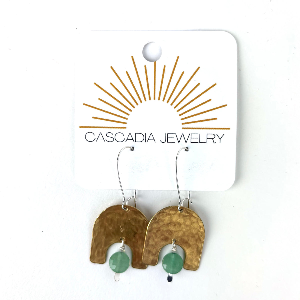 Geometric Shape + Stone Hammered Metal Earrings