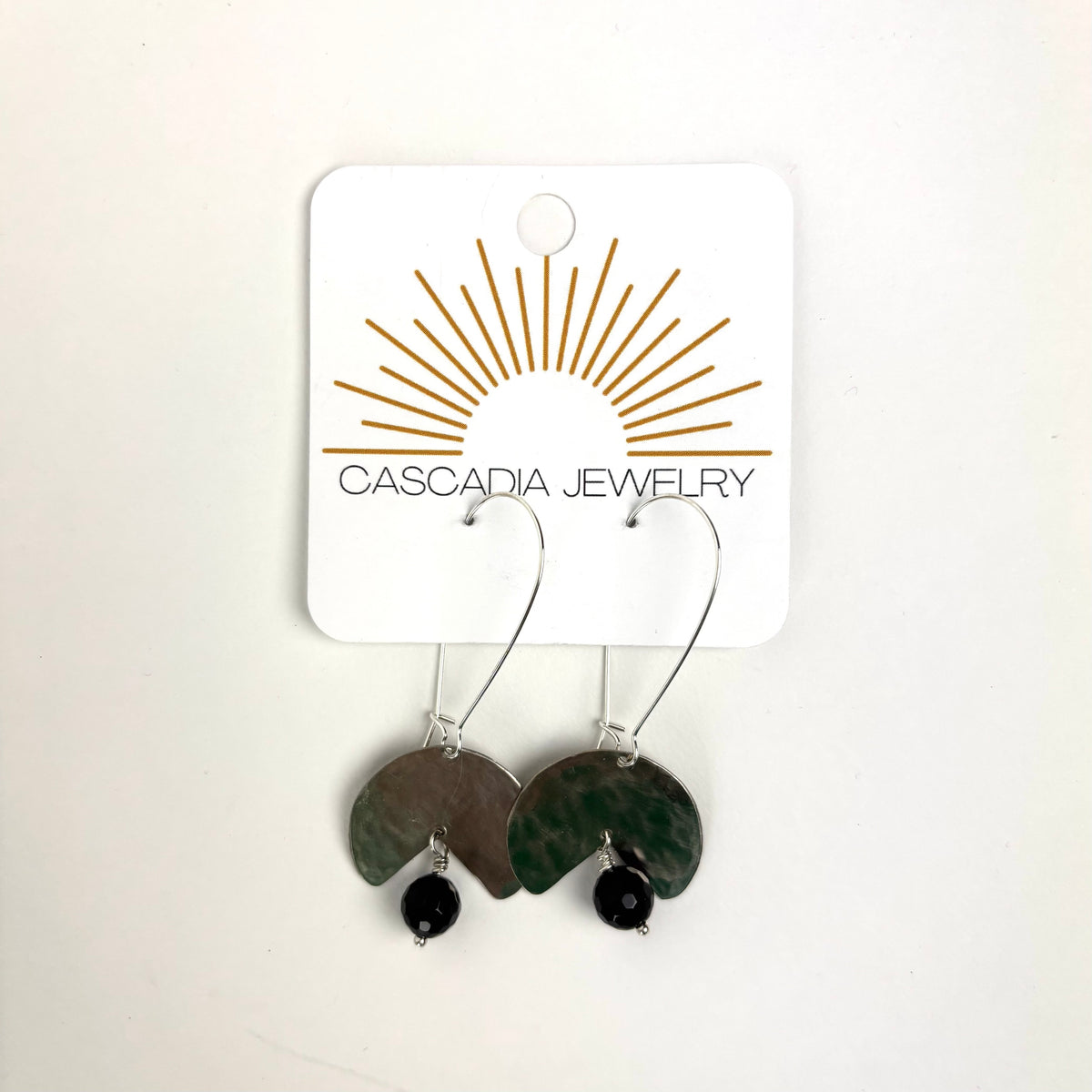 Geometric Shape + Stone Hammered Metal Earrings