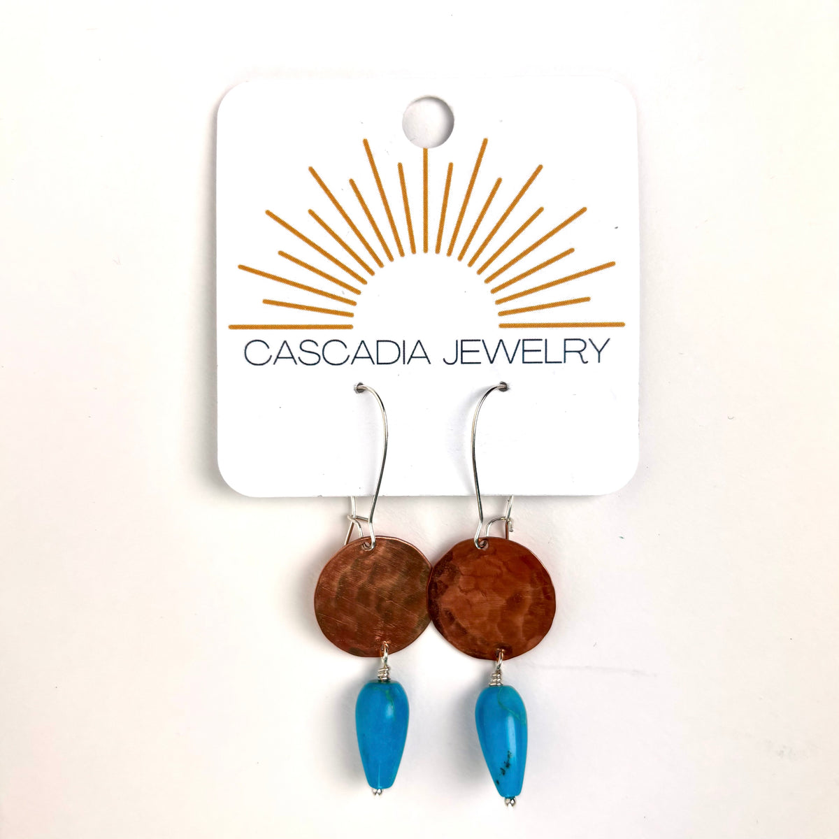 Geometric Shape + Stone Hammered Metal Earrings
