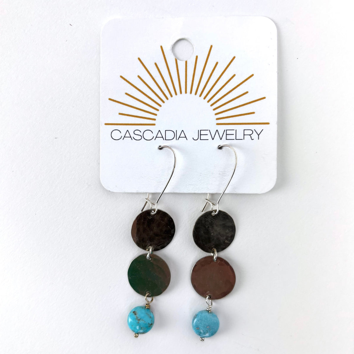 Geometric Shape + Stone Hammered Metal Earrings