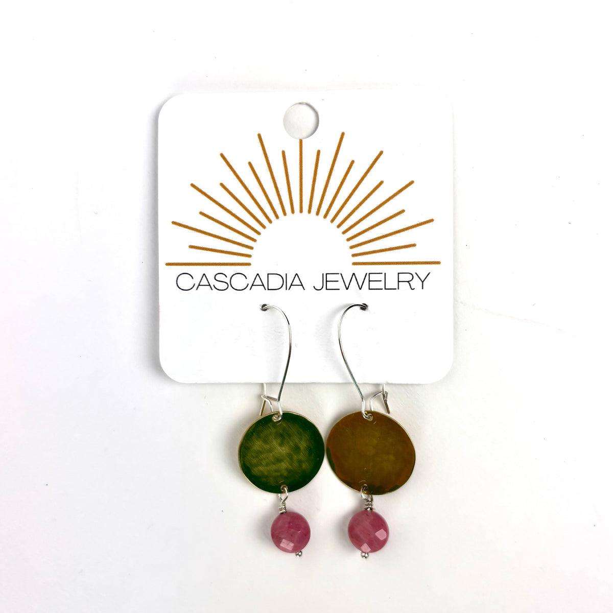 Geometric Shape + Stone Hammered Metal Earrings