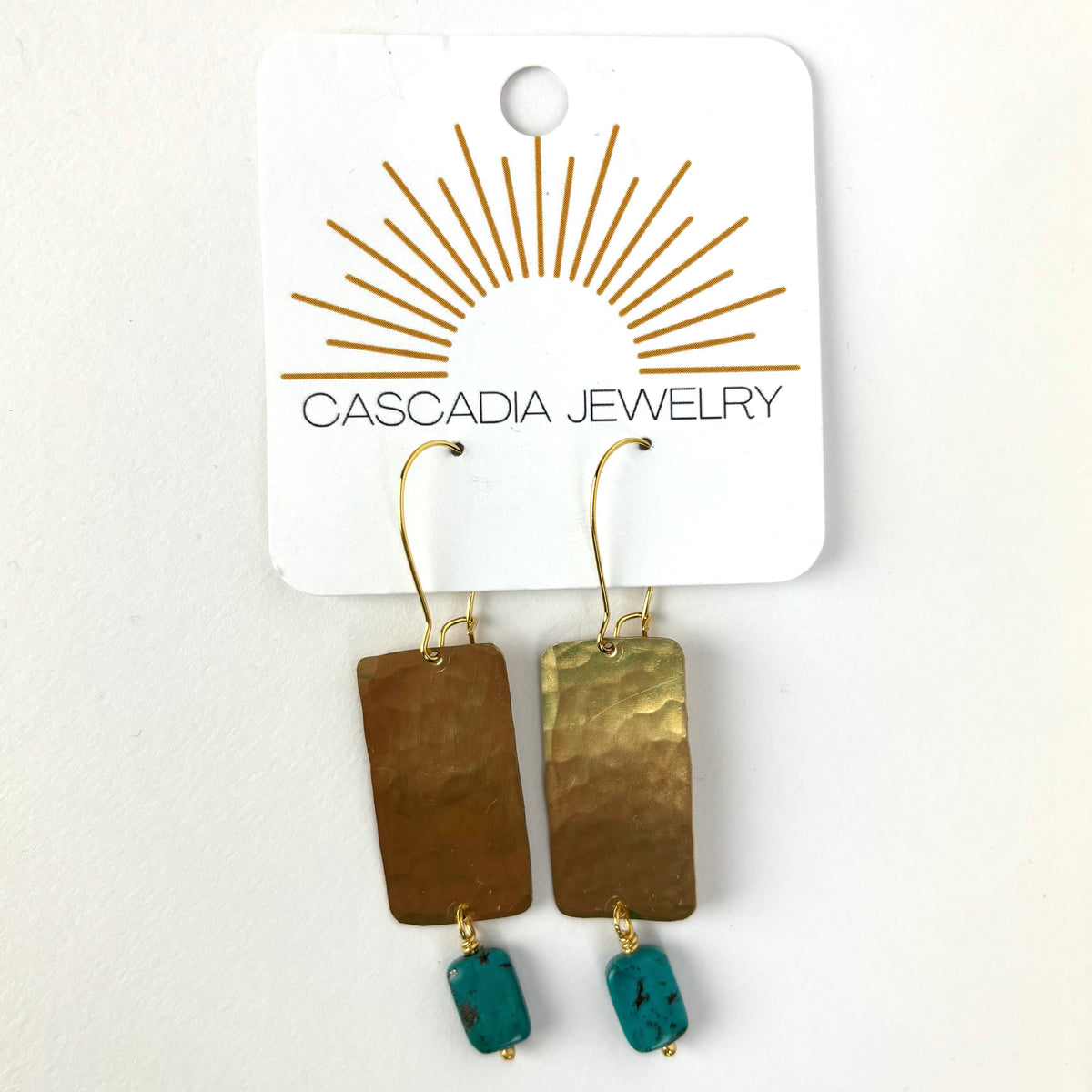 Geometric Shape + Stone Hammered Metal Earrings