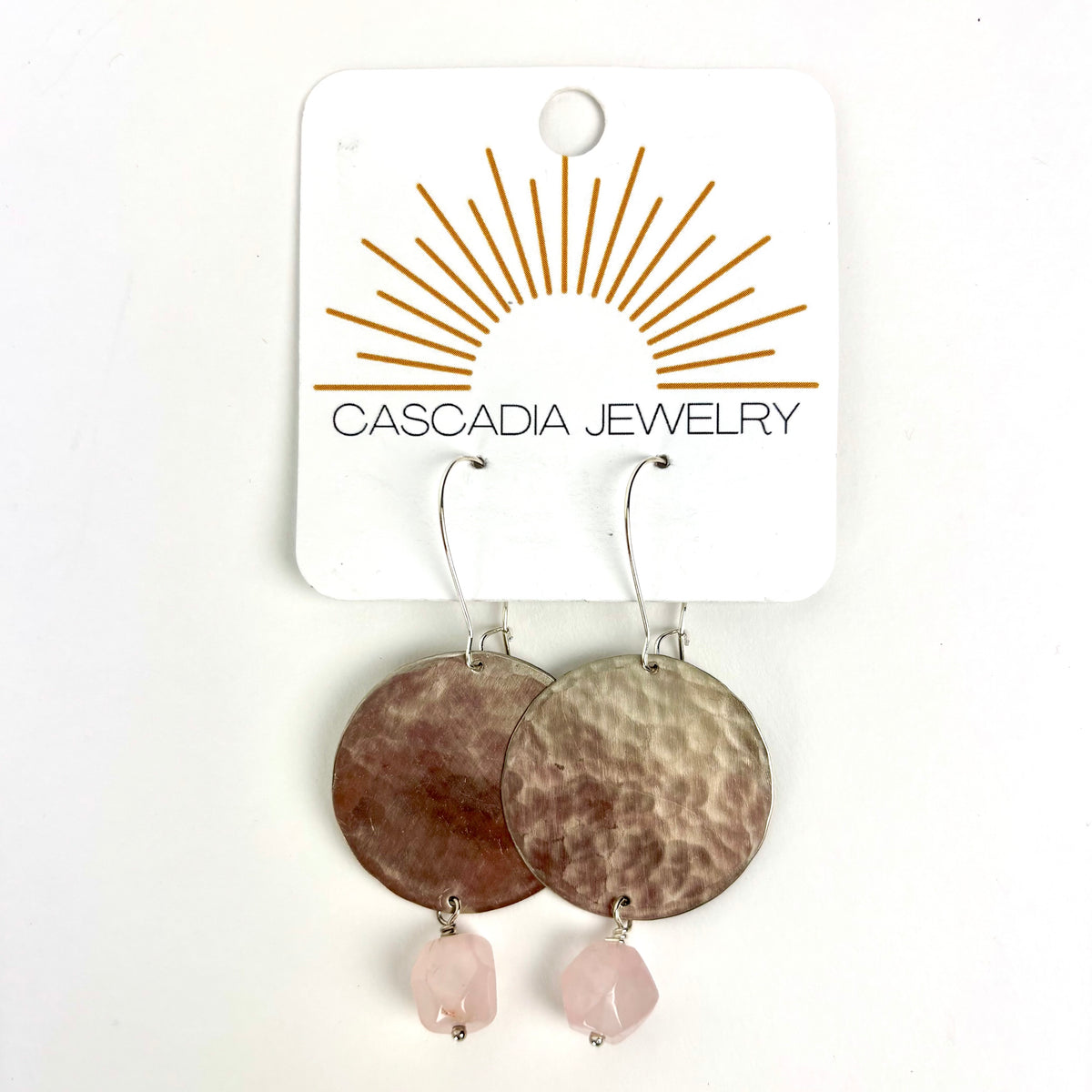 Geometric Shape + Stone Hammered Metal Earrings