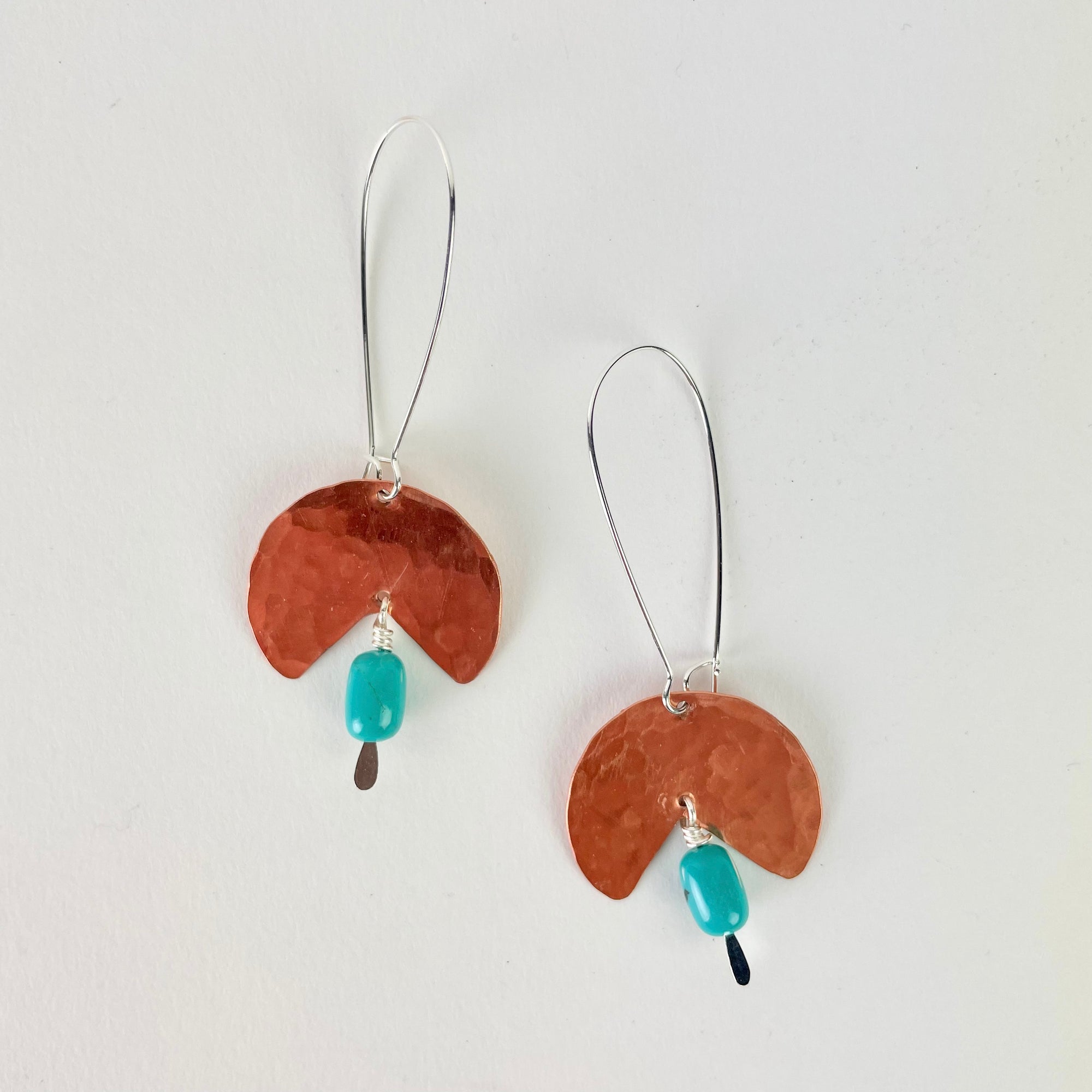 Geometric Shape + Stone Hammered Metal Earrings