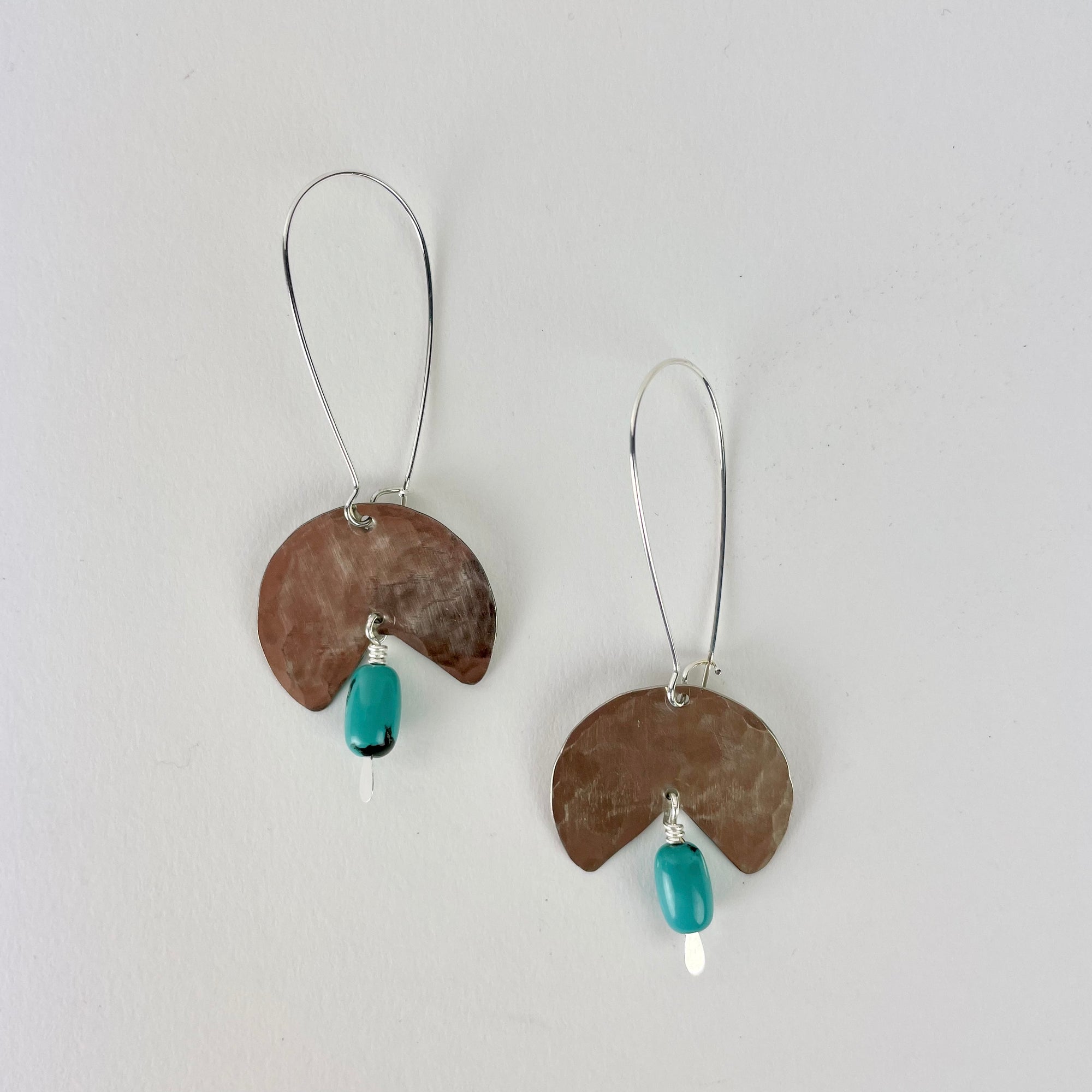 Geometric Shape + Stone Hammered Metal Earrings