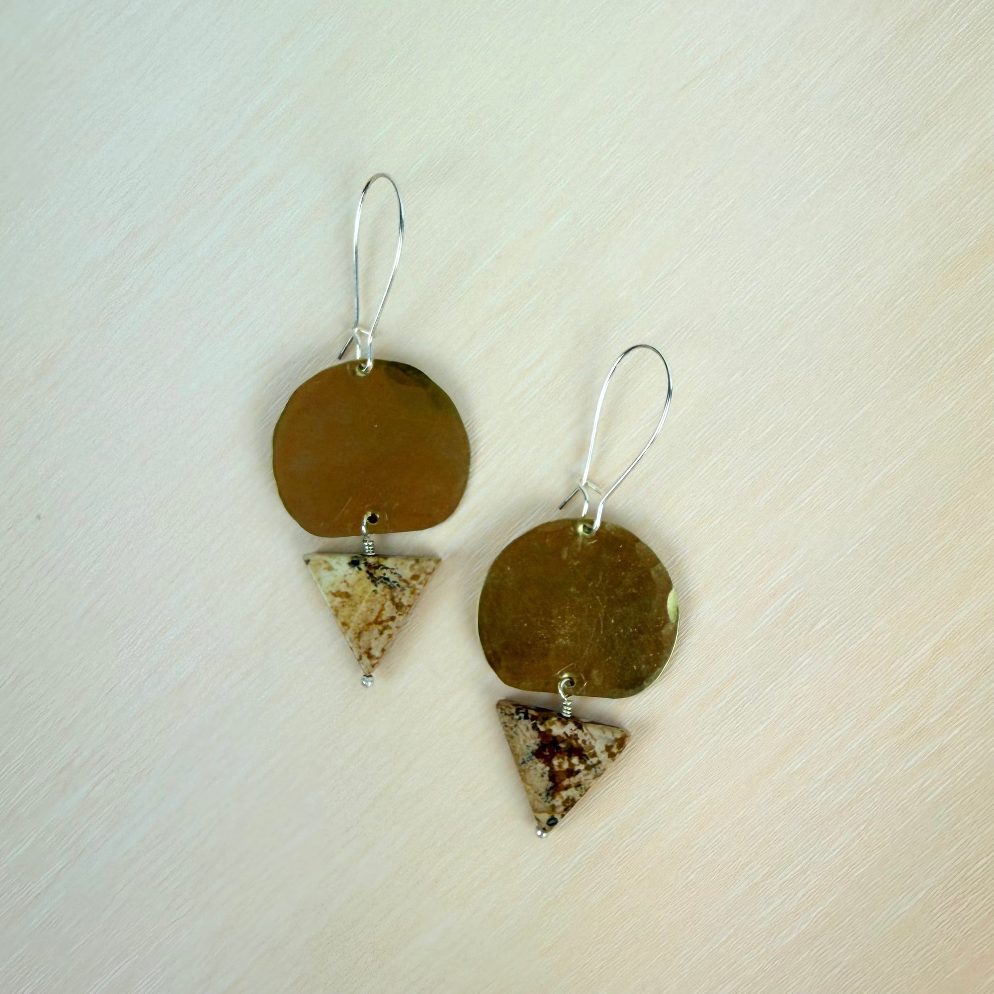 Geometric Shape + Stone Hammered Metal Earrings