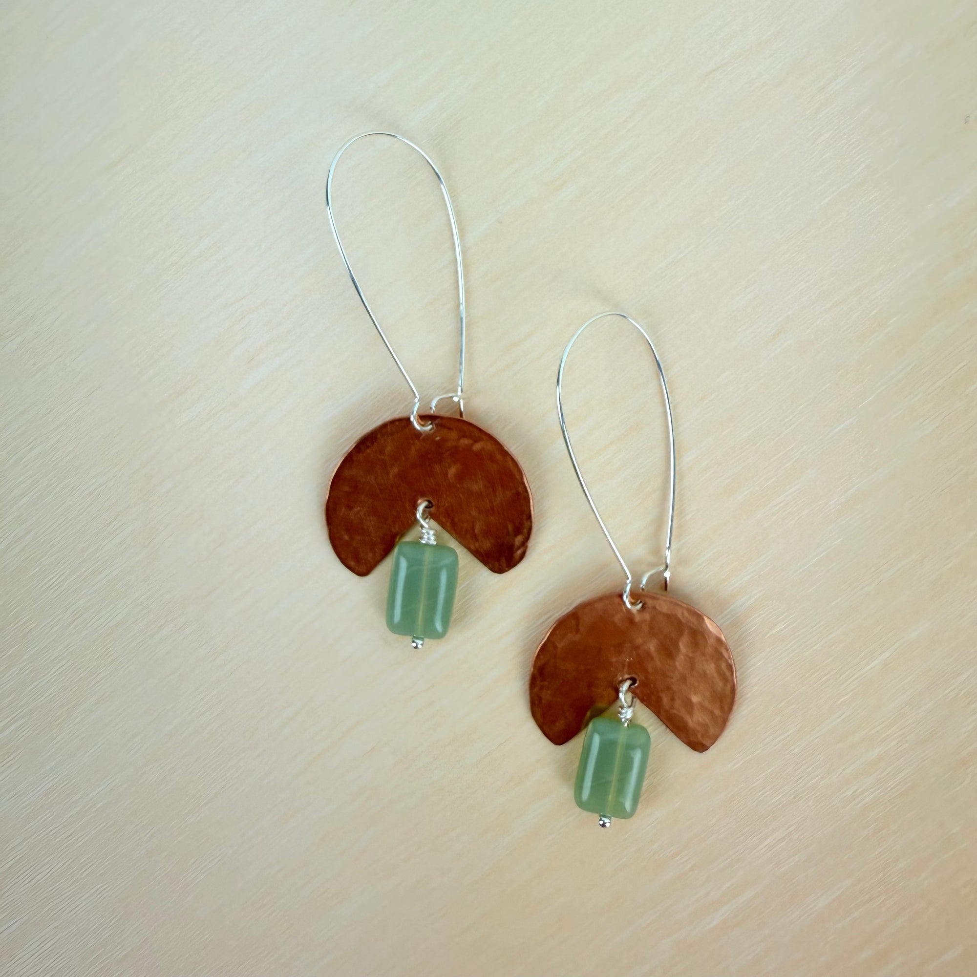 Geometric Shape + Stone Hammered Metal Earrings