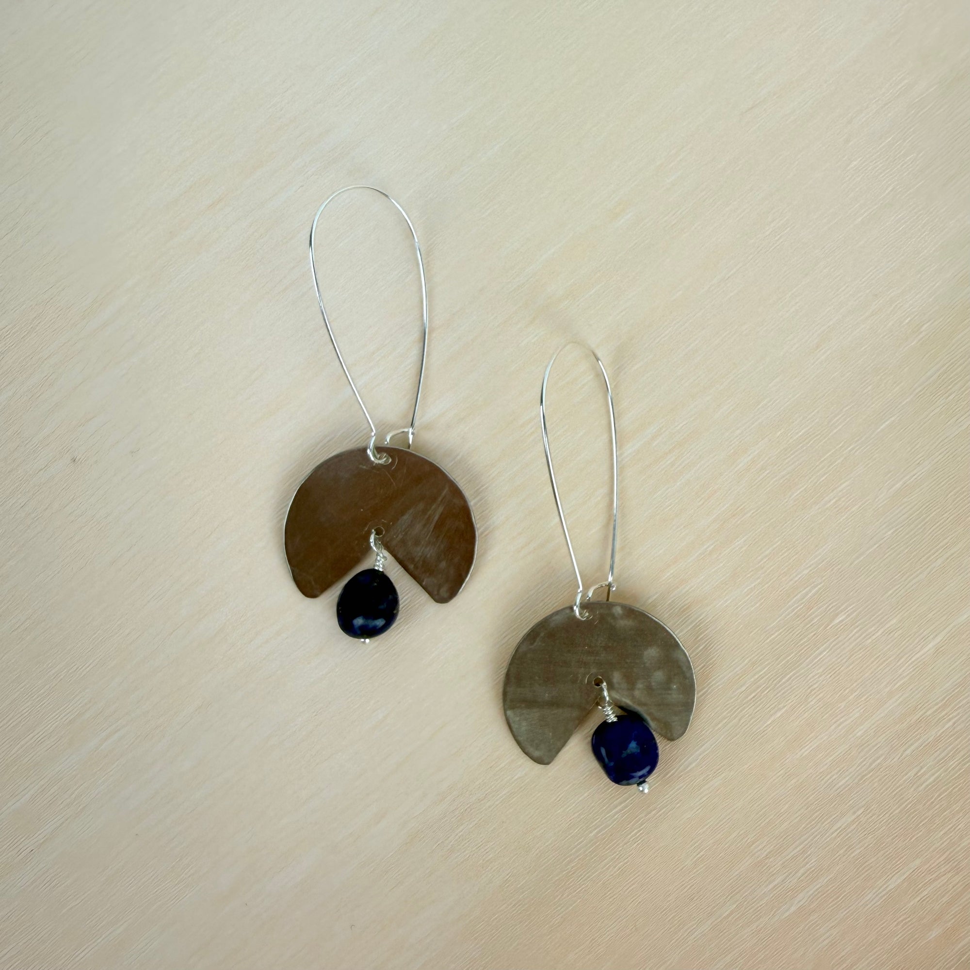 Geometric Shape + Stone Hammered Metal Earrings