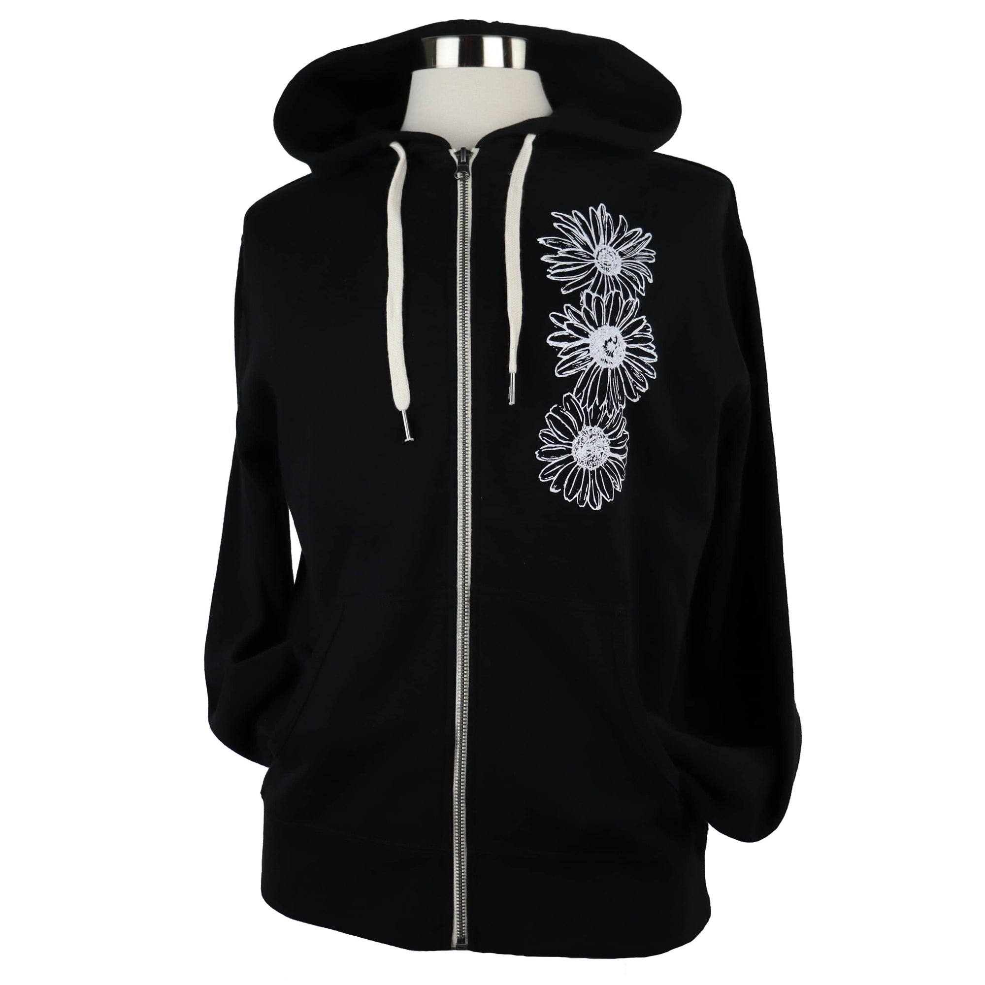 Daisy Unisex Terry Zip Hoodie in Black