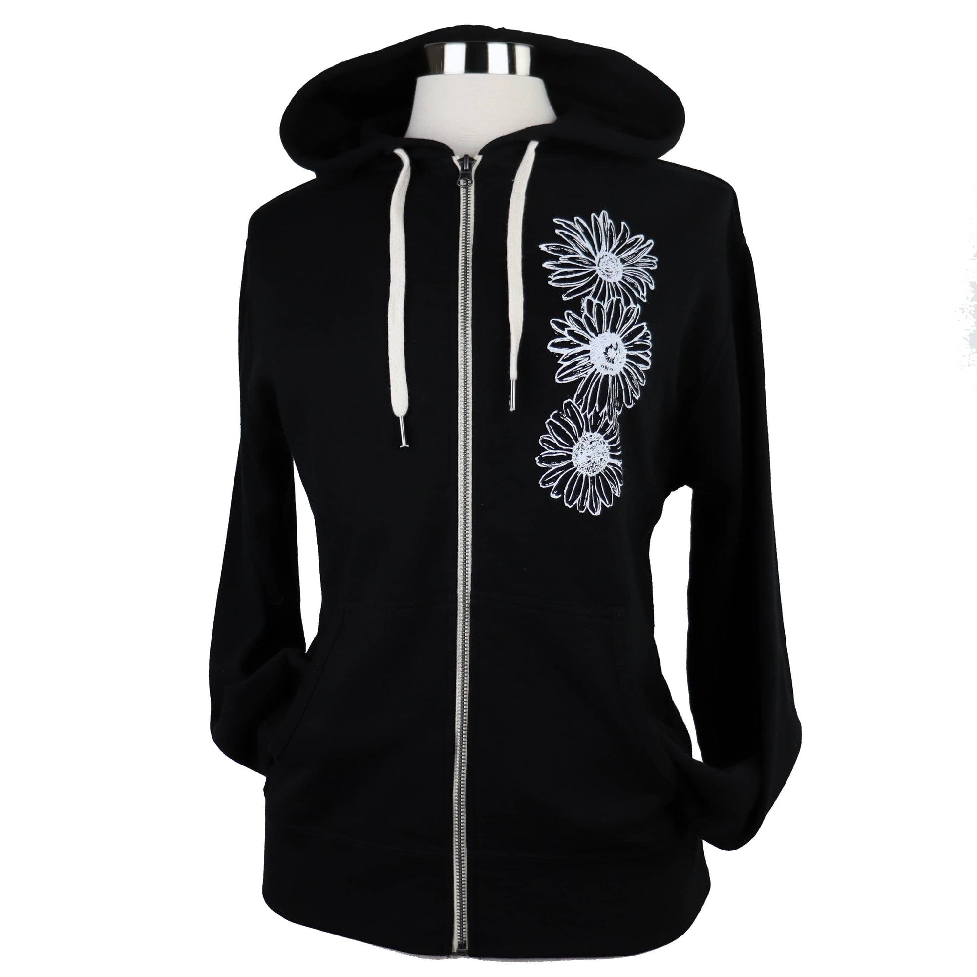 Daisy Unisex Terry Zip Hoodie in Black