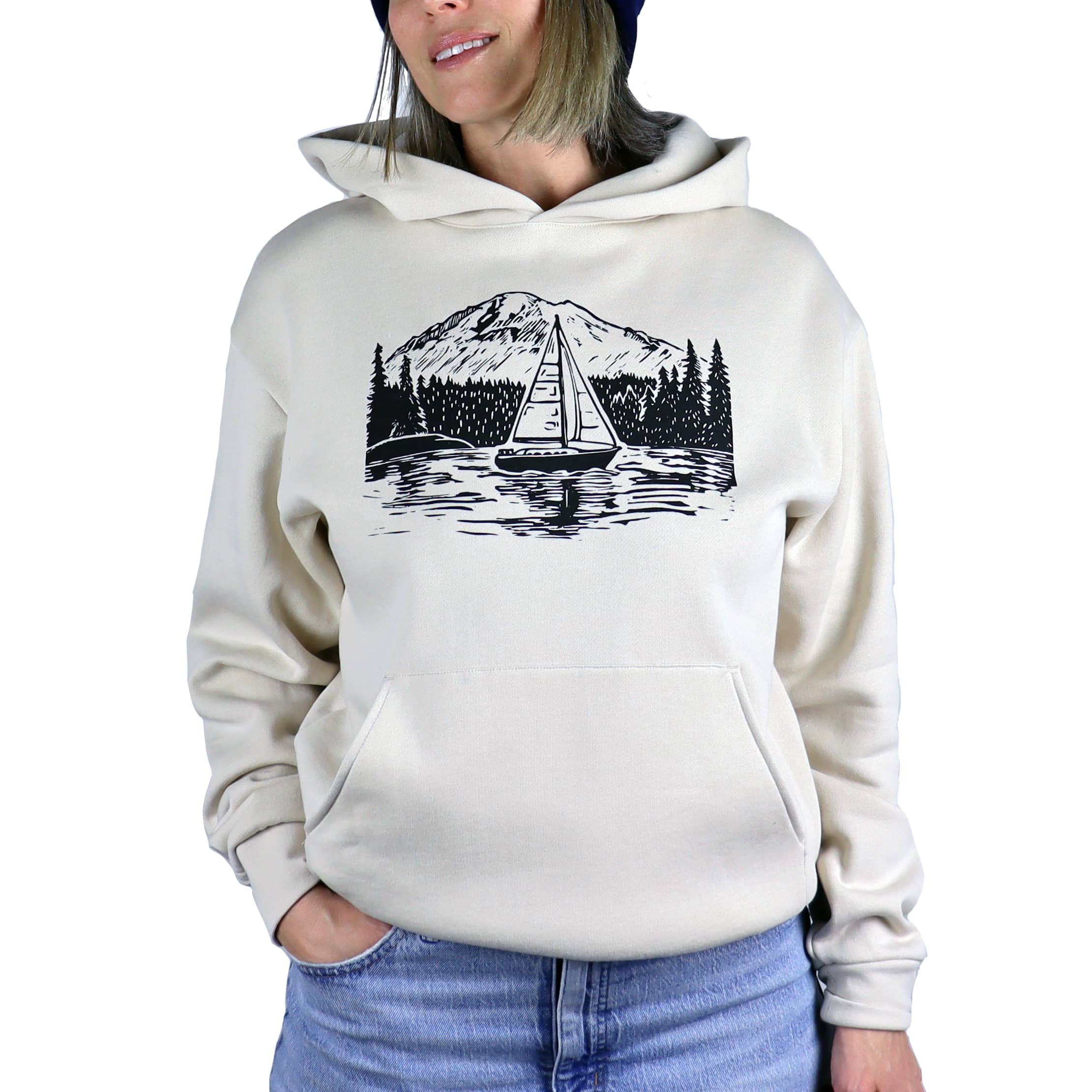 PNW Sailboat Unisex Midweight Hoodie in Ivory