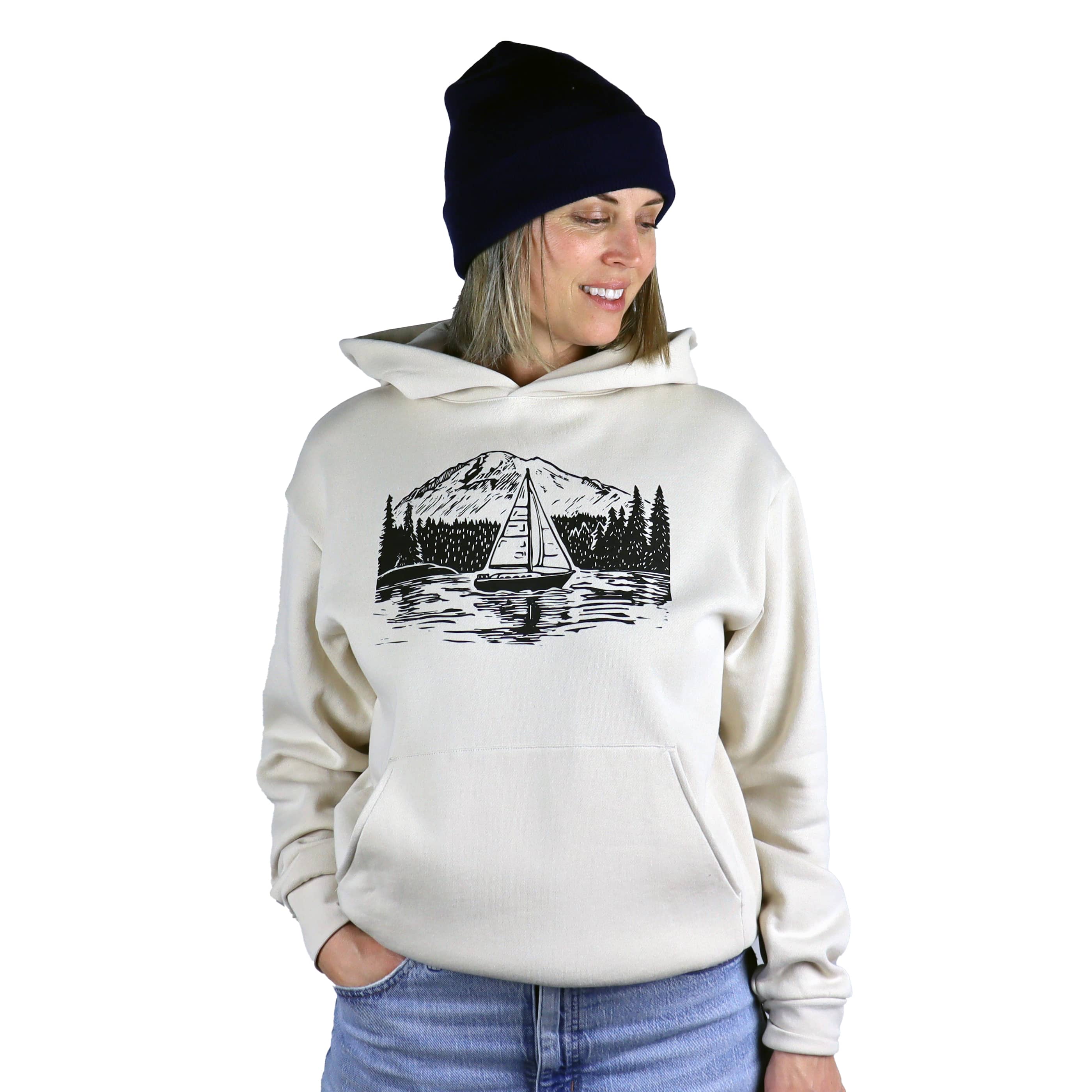 PNW Sailboat Unisex Midweight Hoodie in Ivory