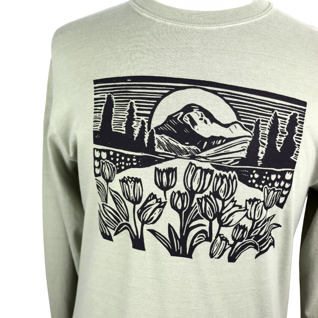 Mountain View Unisex Long Sleeve Tee in Washed Sandstone