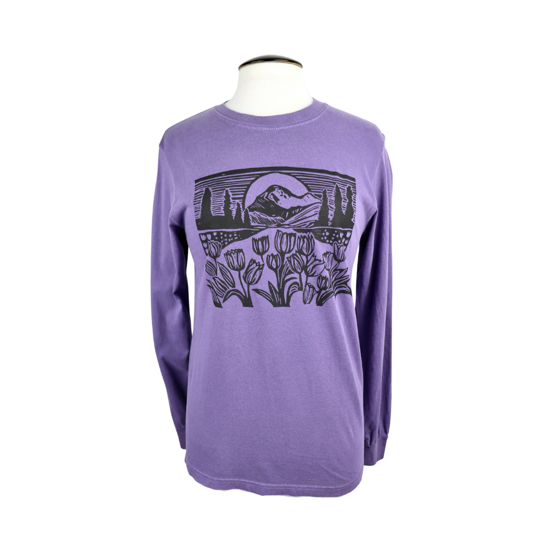 Mountain View Unisex Long Sleeve Tee in Washed Grape Purple