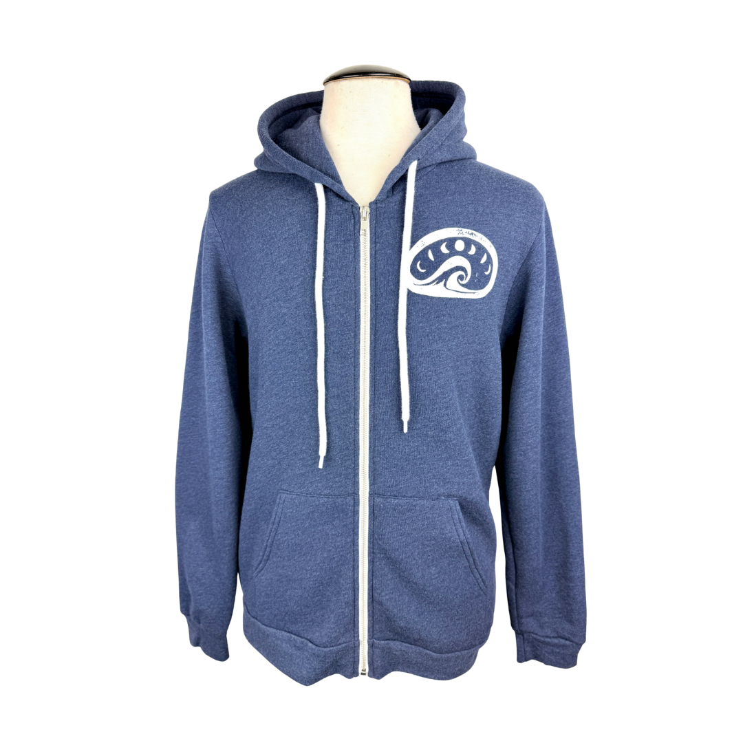 Moon Wave Unisex Zip Hoodie in Heather Navy
