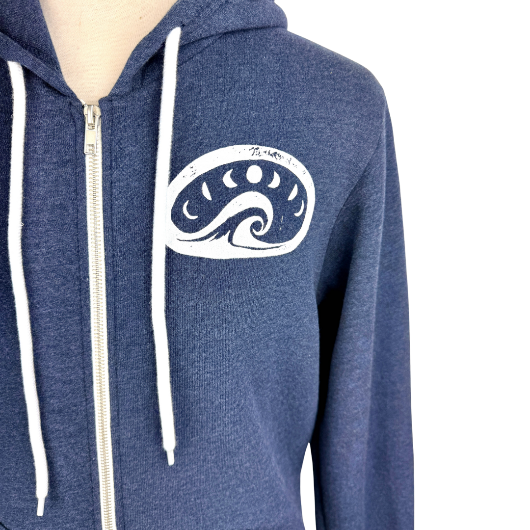 Moon Wave Unisex Zip Hoodie in Heather Navy