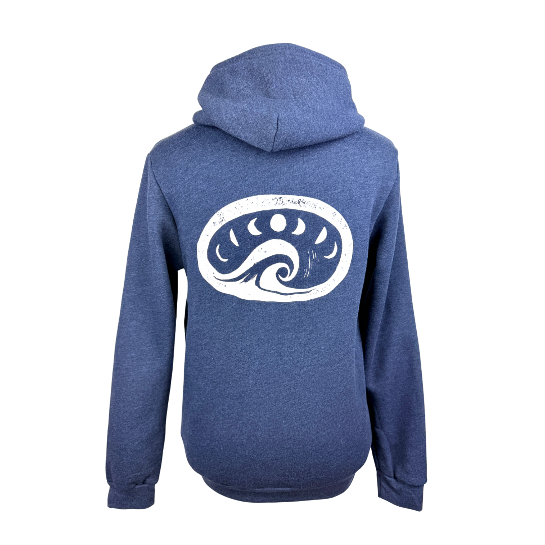 Moon Wave Unisex Zip Hoodie in Heather Navy