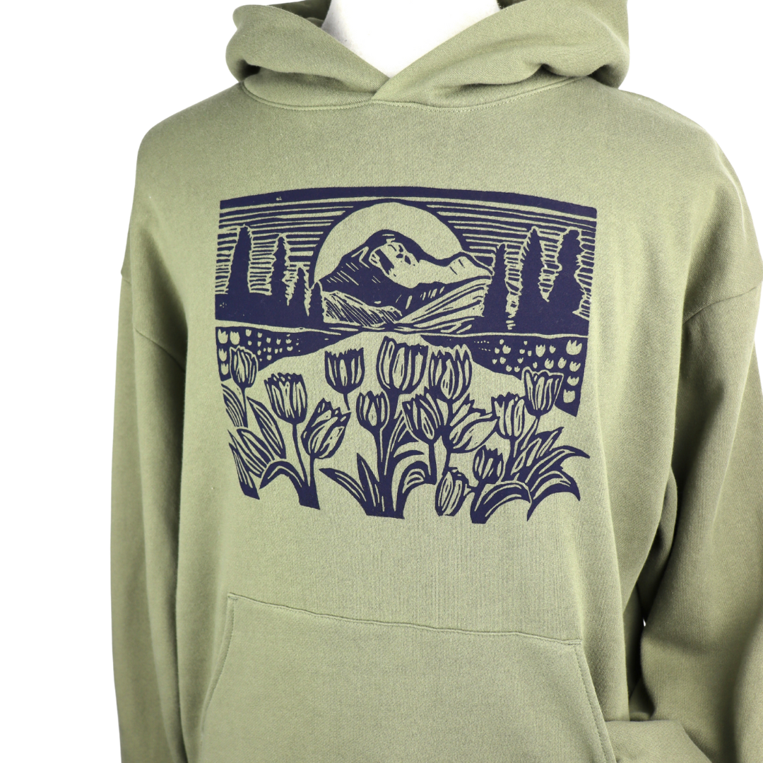 Mountain View Unisex Midweight Hoodie in Olive Green