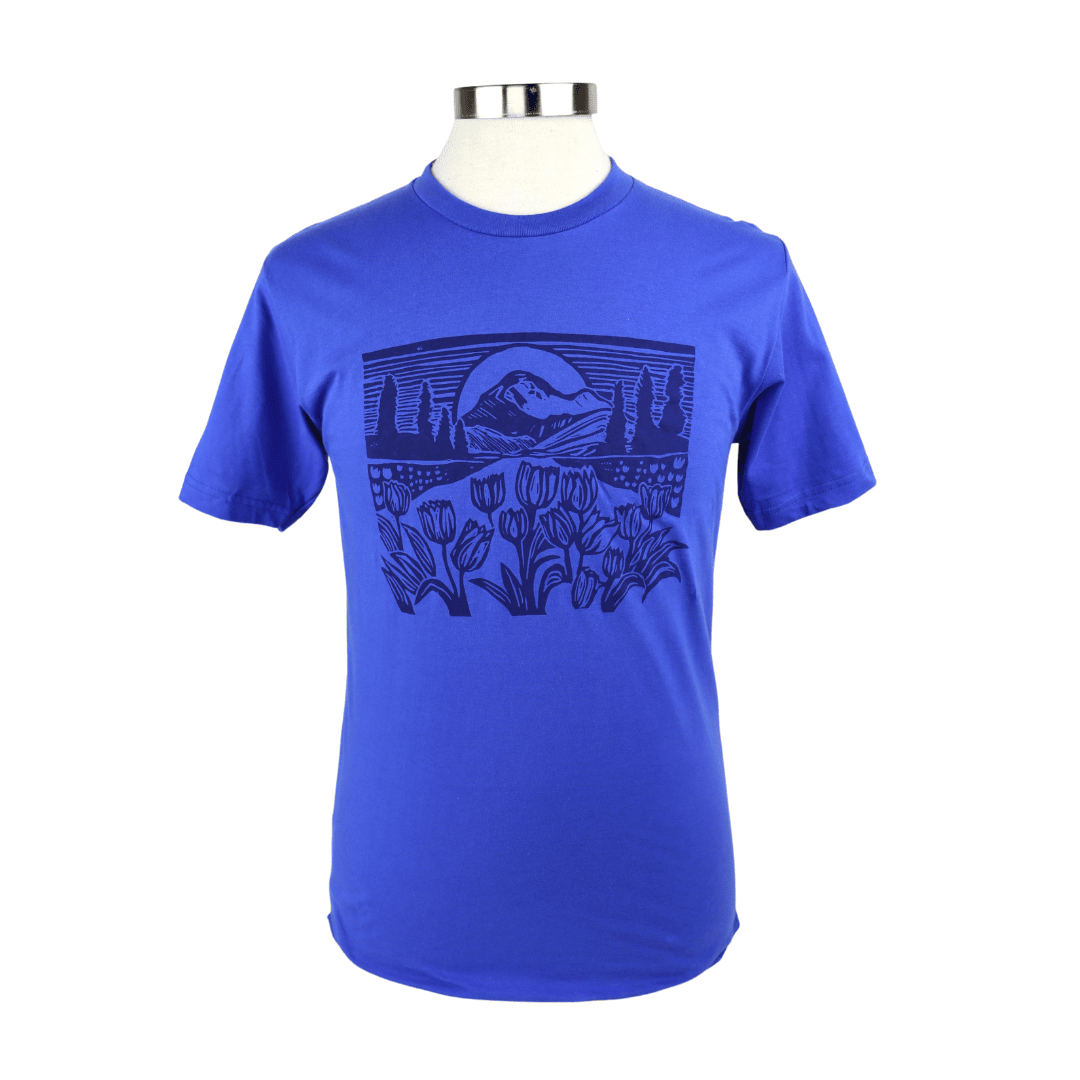 Mountain View Unisex Cotton Tee in Cobalt Blue