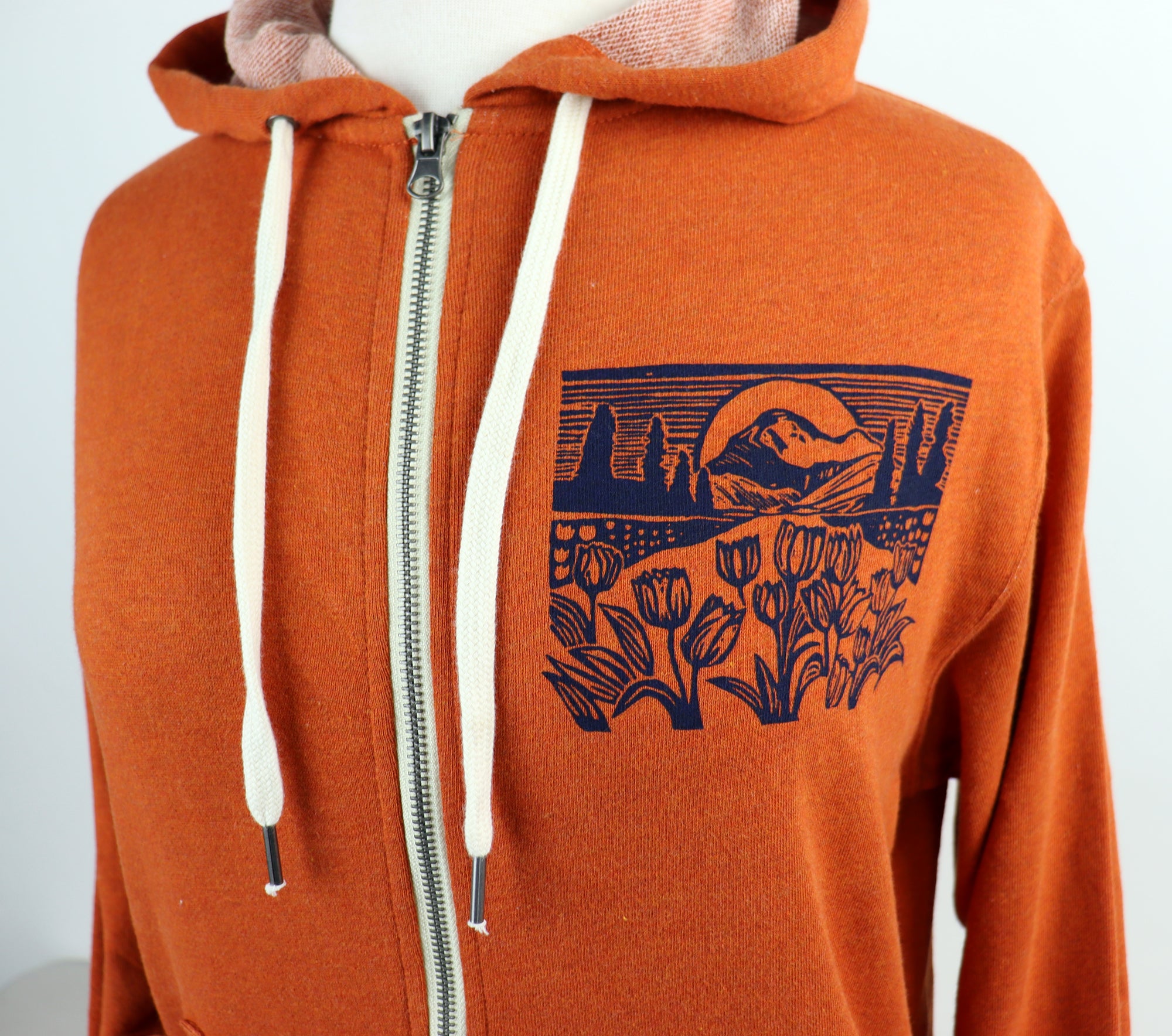 Mountain View Unisex Terry Zip Hoodie in Heather Orange