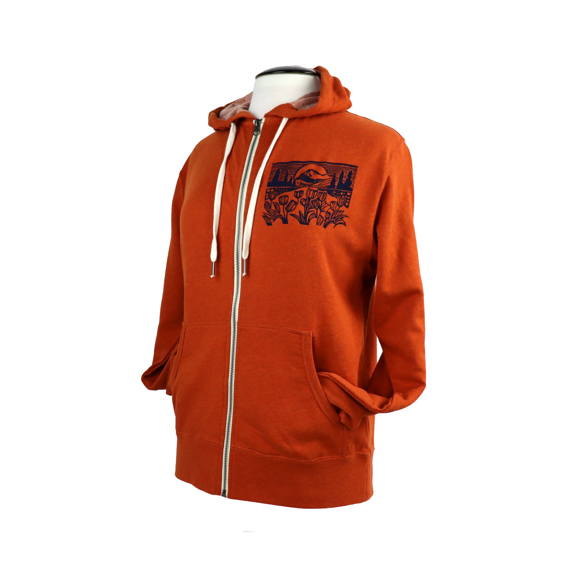 Mountain View Unisex Terry Zip Hoodie in Heather Orange