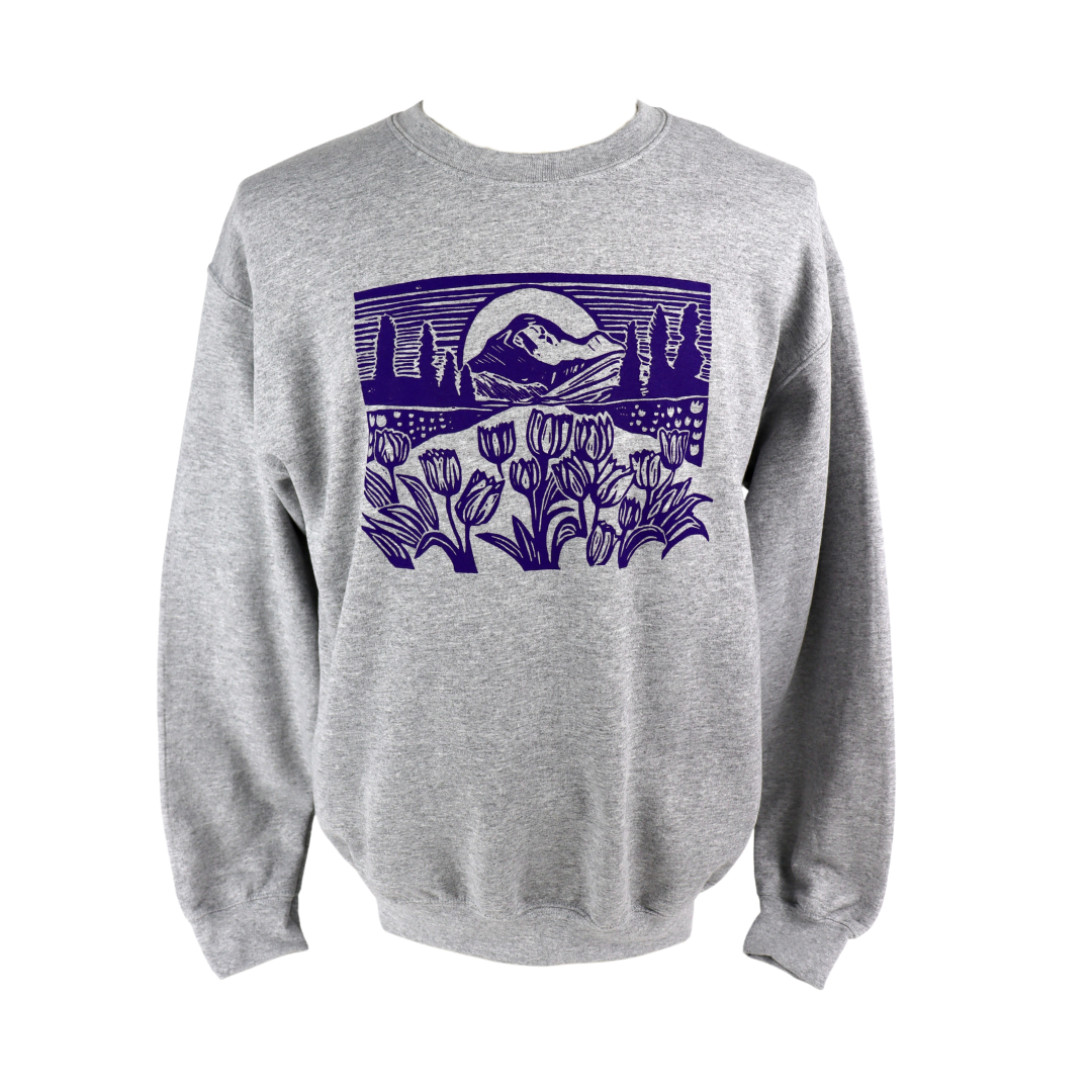 Mountain View Unisex Grey Crewneck w/ Purple Ink
