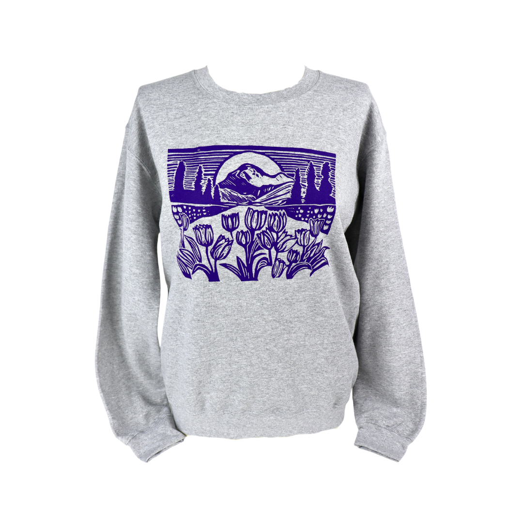 Mountain View Unisex Grey Crewneck w/ Purple Ink