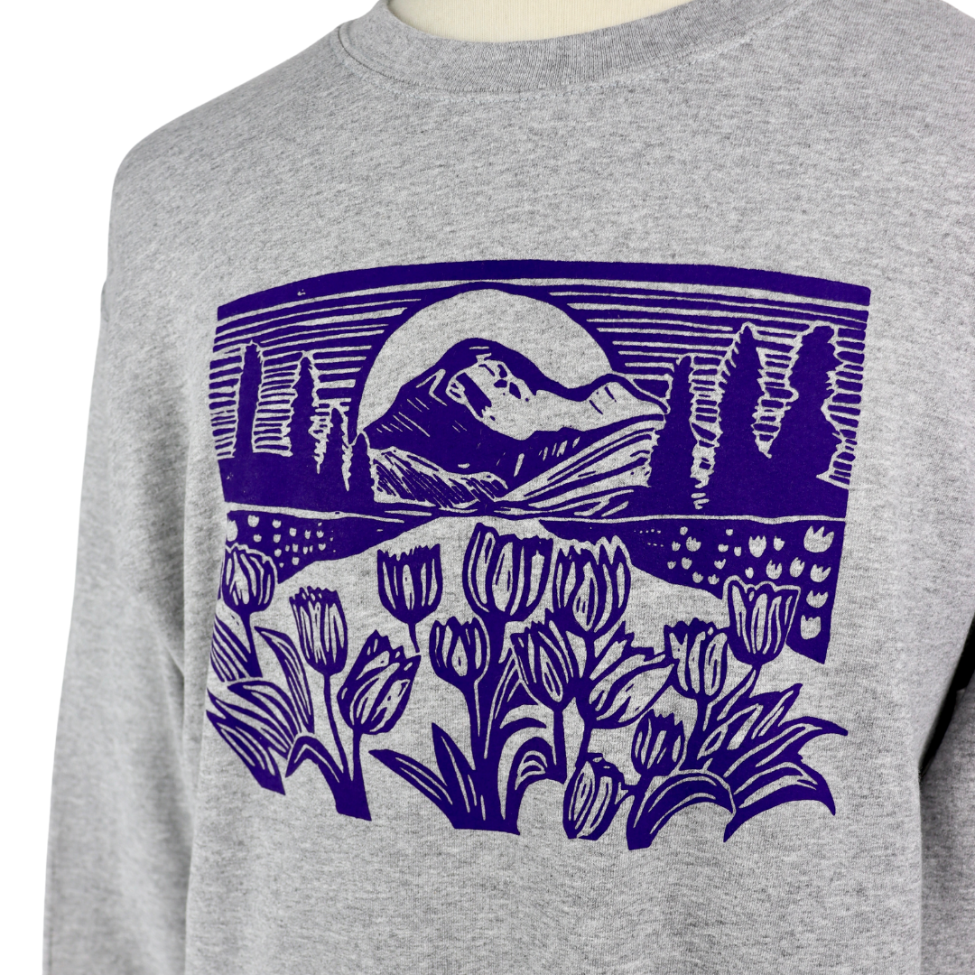 Mountain View Unisex Grey Crewneck w/ Purple Ink
