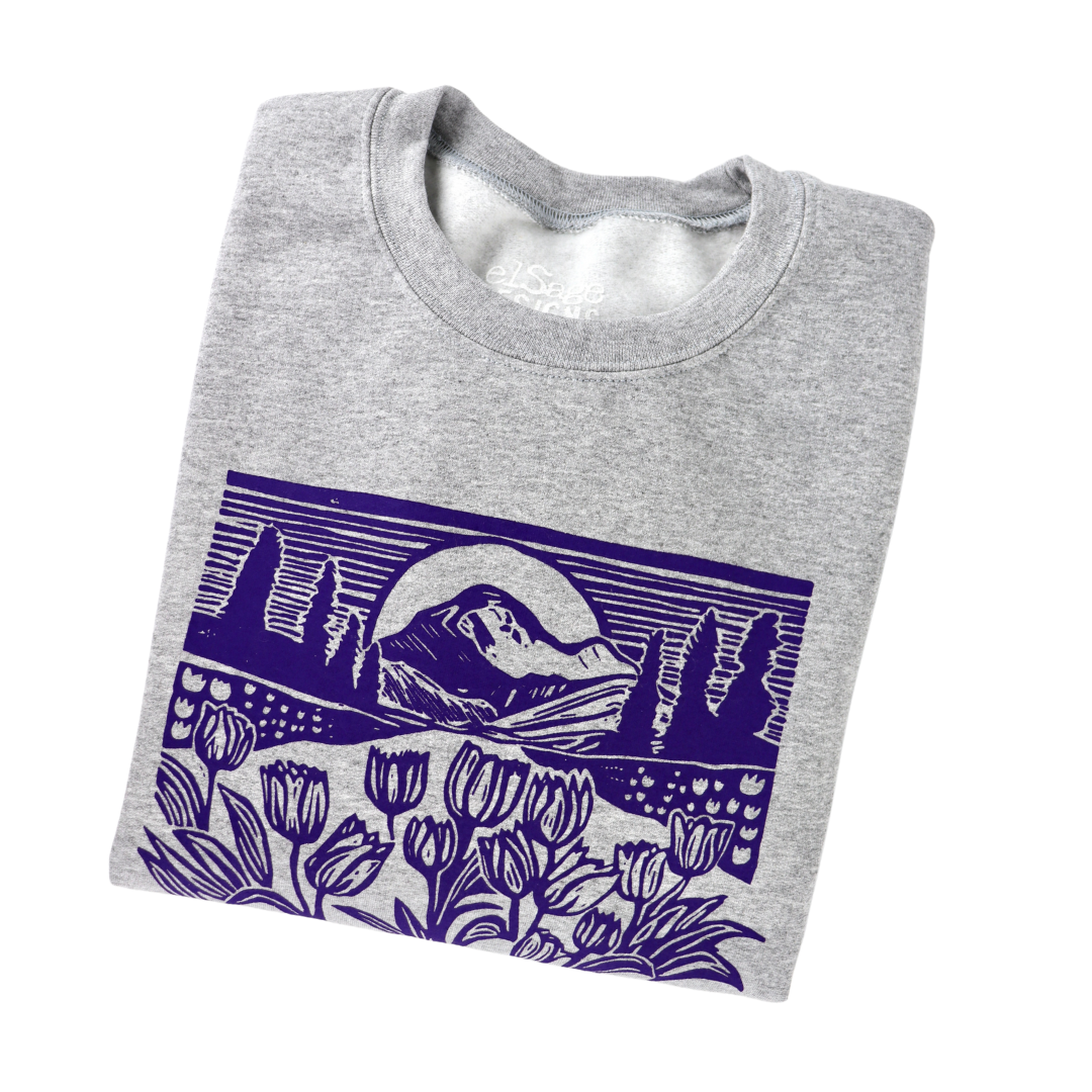 Mountain View Unisex Grey Crewneck w/ Purple Ink