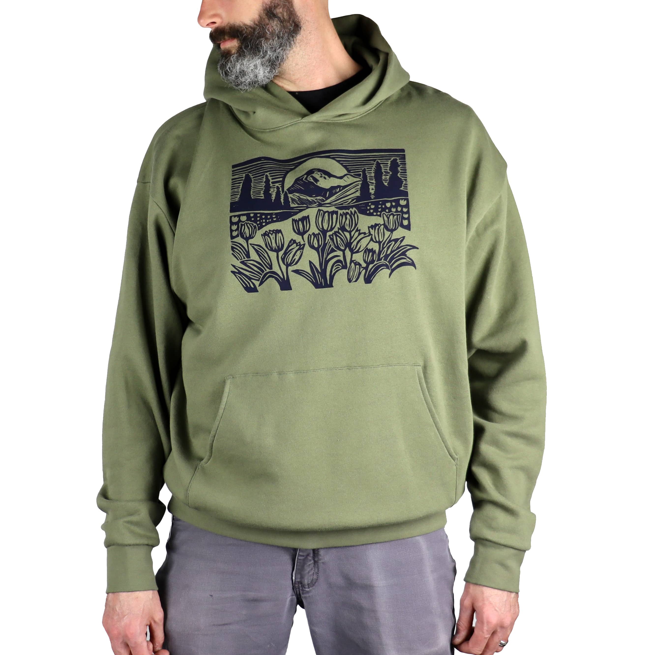 Mountain View Unisex Midweight Hoodie in Olive Green