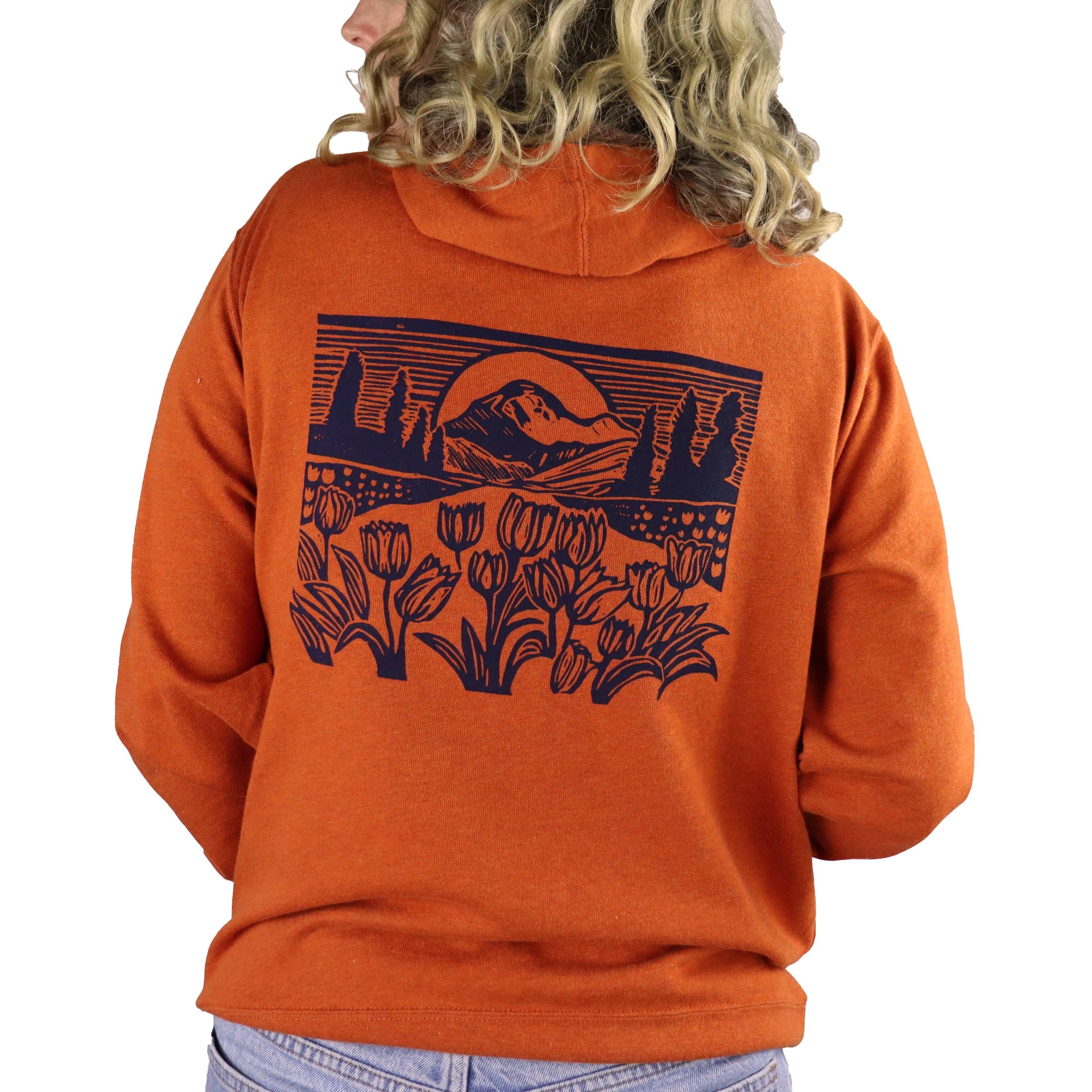 Mountain View Unisex Terry Zip Hoodie in Heather Orange