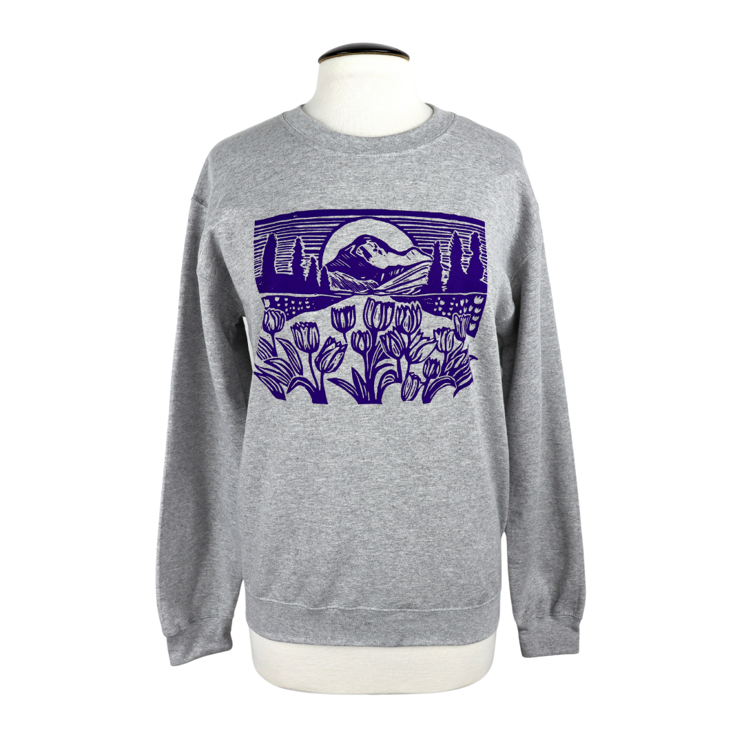 Mountain View Unisex Grey Crewneck w/ Purple Ink
