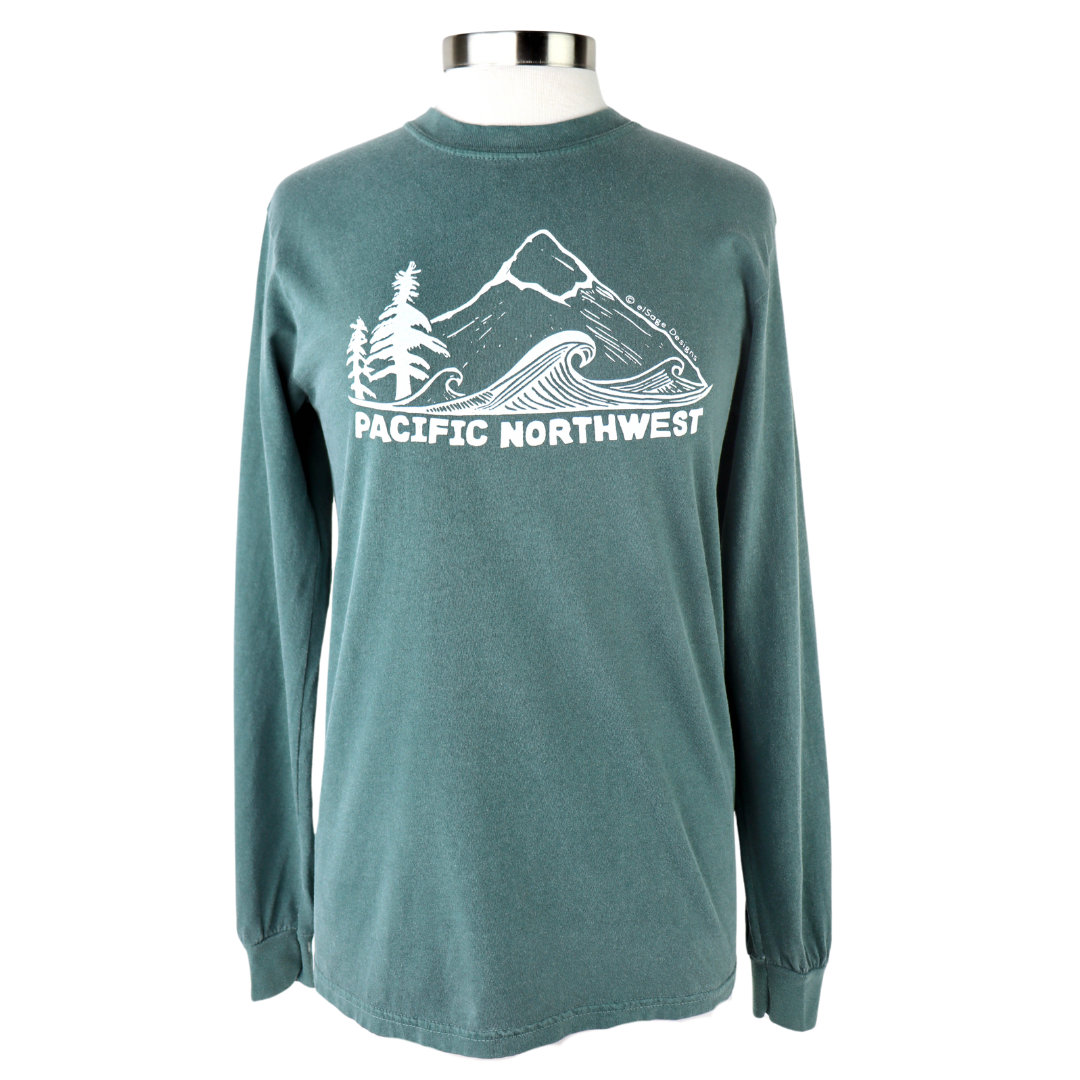 Original Pacific Northwest Unisex Long Sleeve Tee in Washed Green