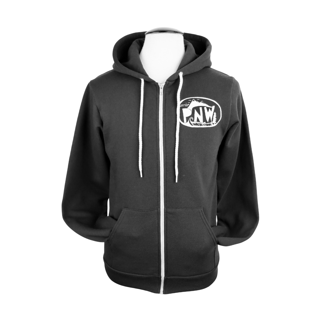 PNW Unisex Zip Hoodie in Black
