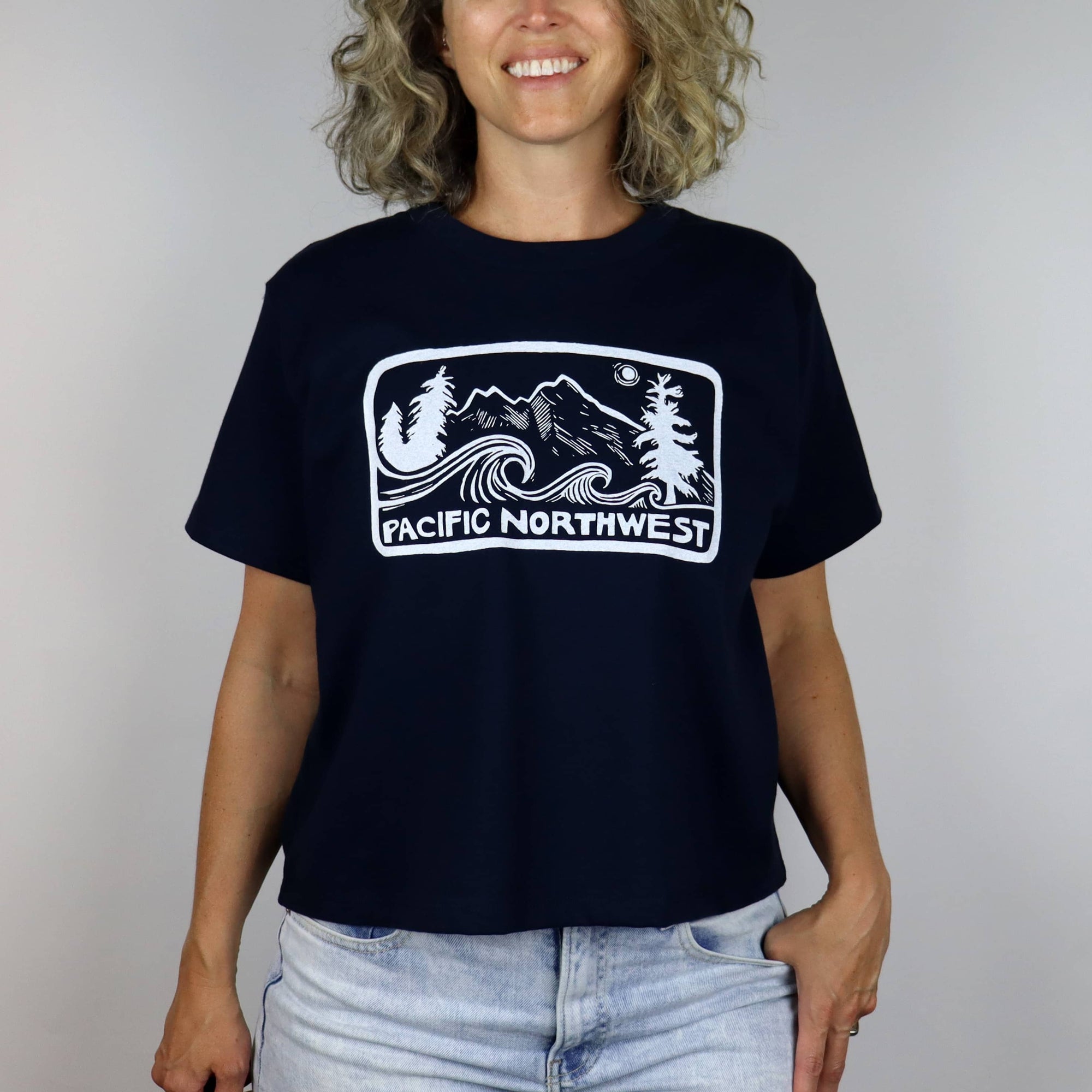 Pacific Northwest 2.0 Feminine Fit Cotton Boxy Tee in Navy