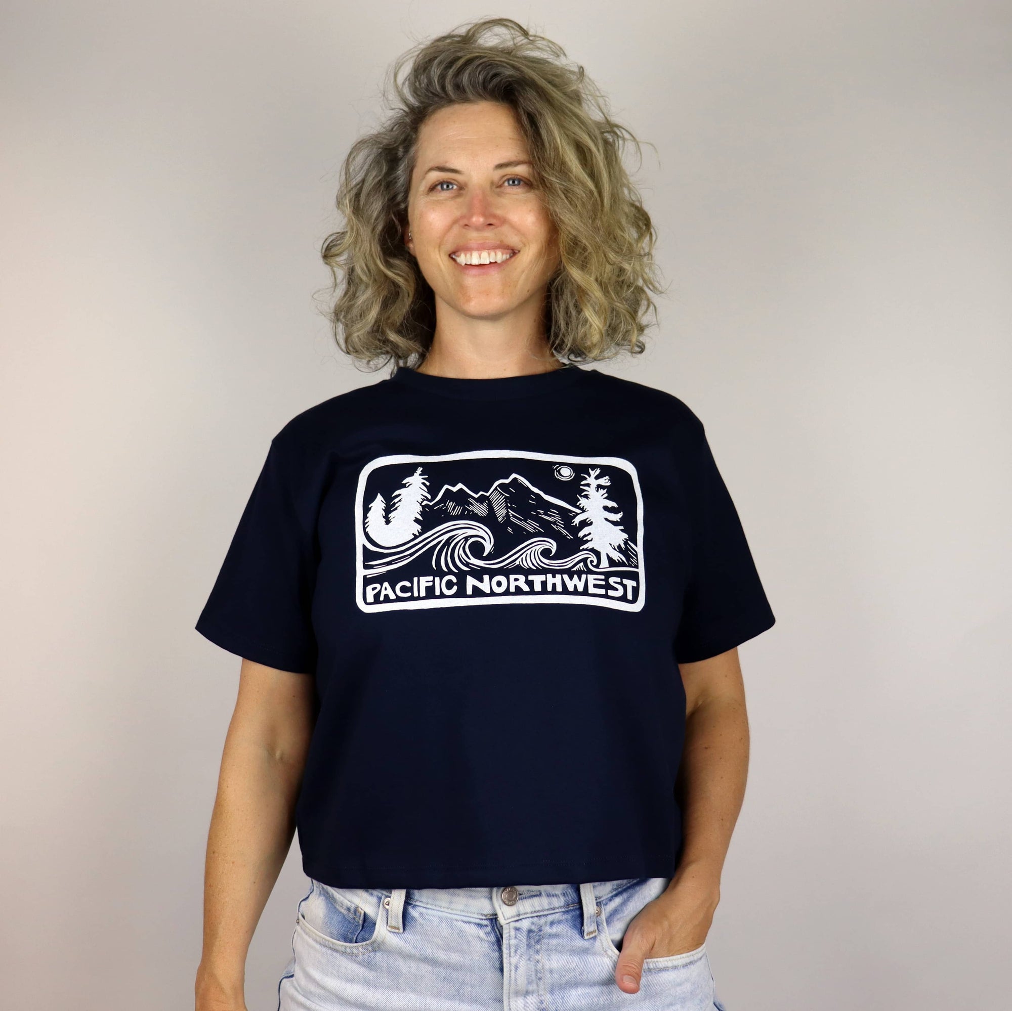 Pacific Northwest 2.0 Feminine Fit Cotton Boxy Tee in Navy